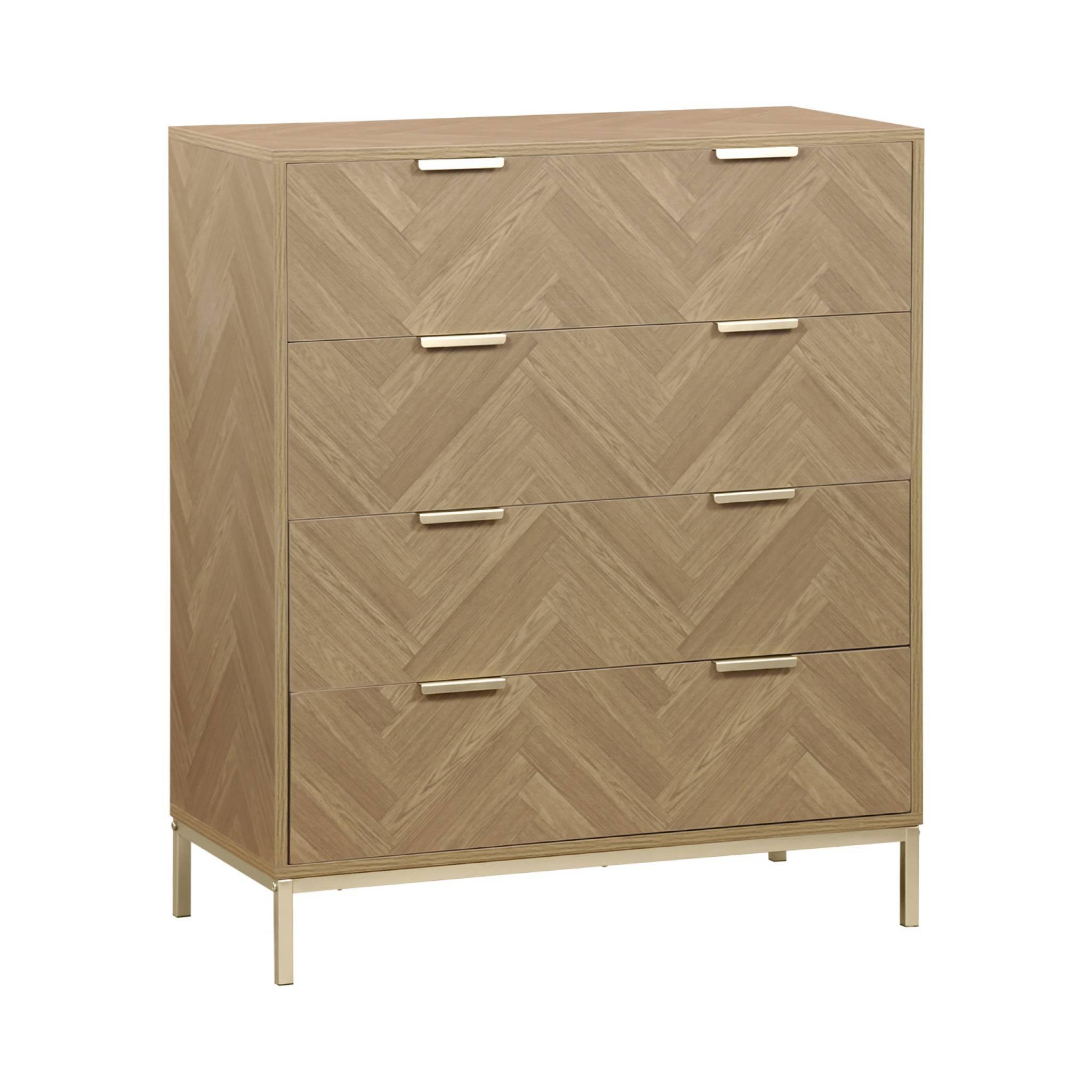 Voir la diapositive 1 : SWEEEK Commode Budapest. quatre tiroirs. décor chevrons L 80 x l 40 x H 95cm