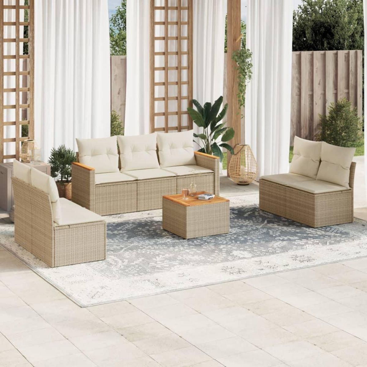 VIDAXL Salon de jardin avec coussins 8 pcs beige resine tressee