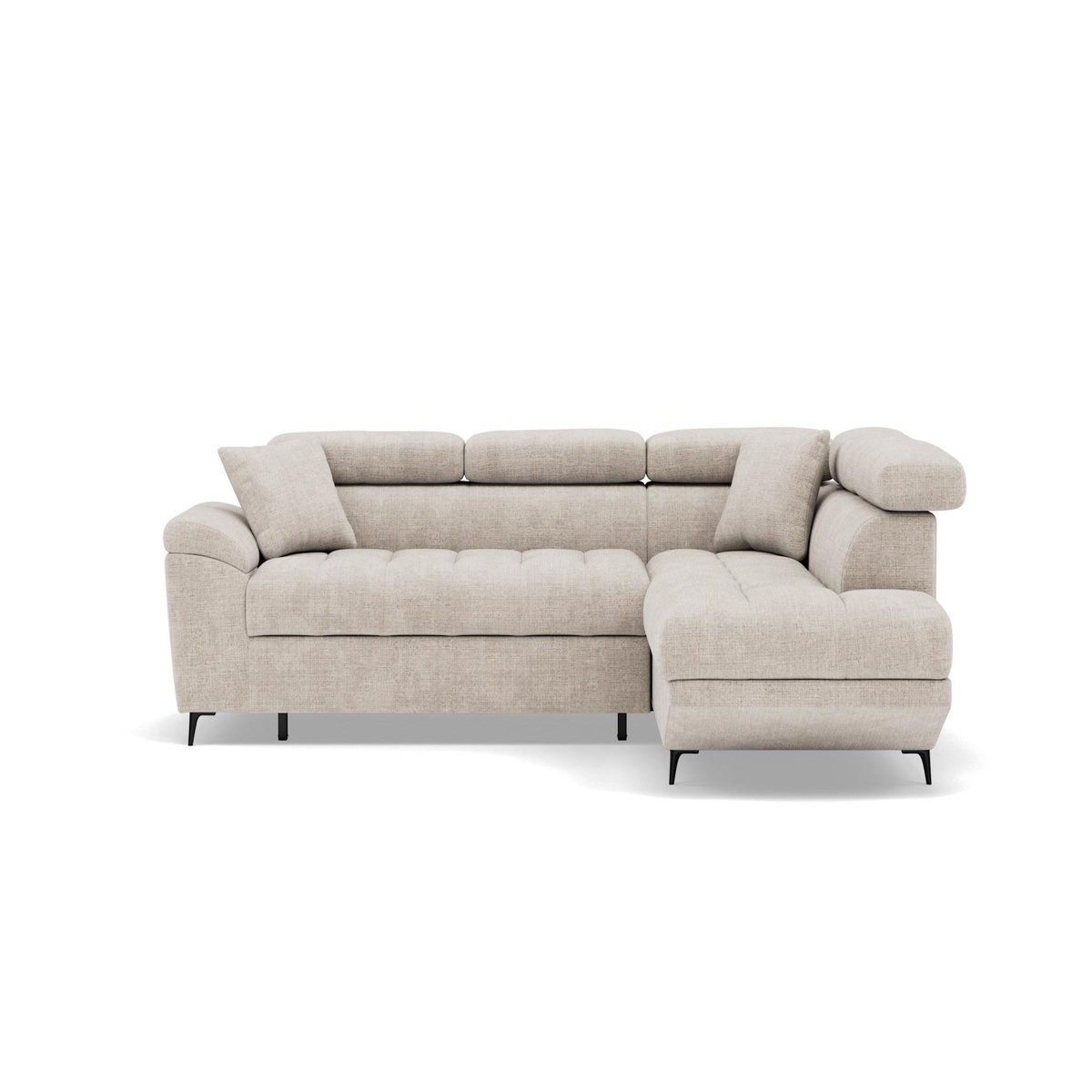 BEST MOBILIER Camille - canapé d'angle droit 5 places convertible avec têtières et coffre en velours texturé