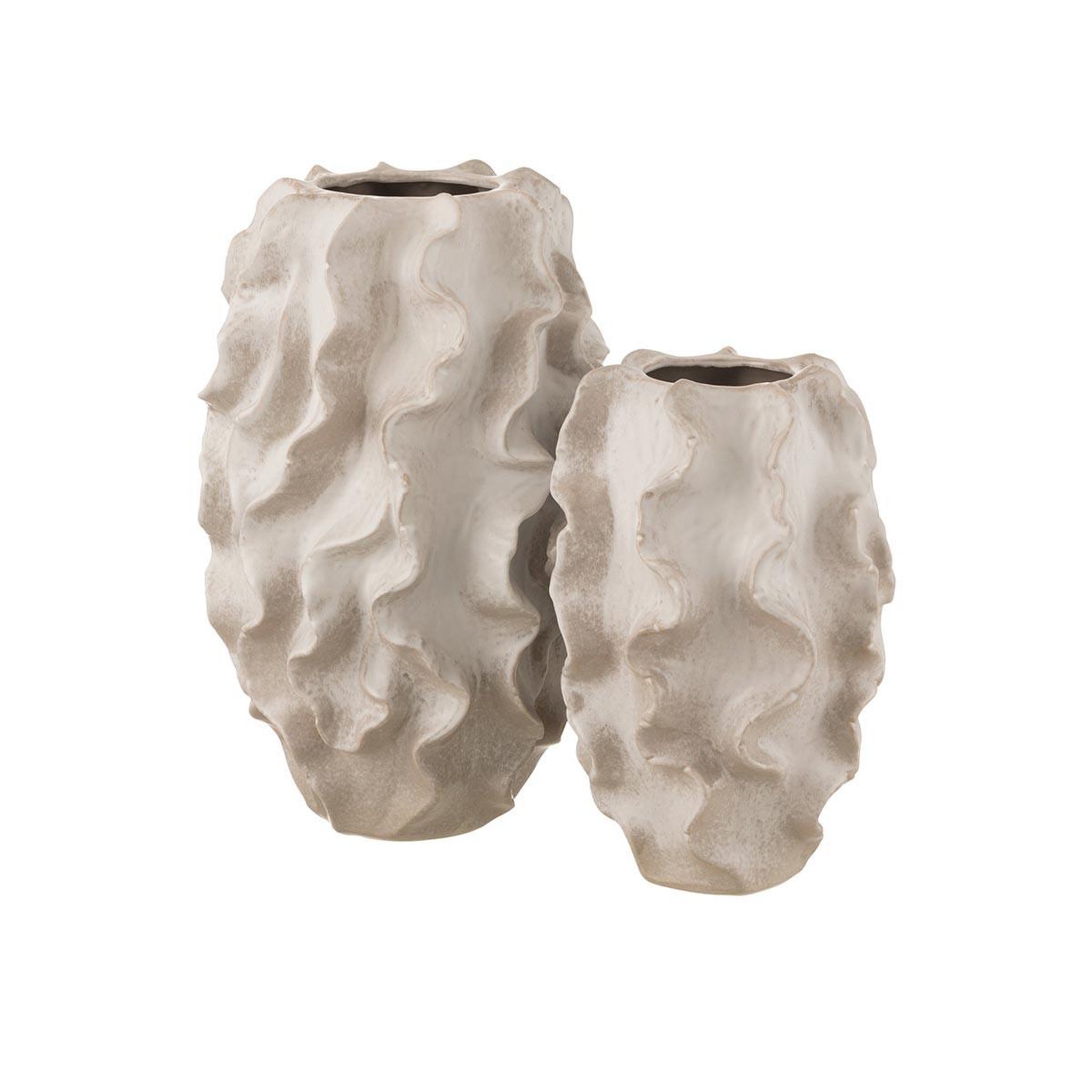 Voir la diapositive 2 : J-LINE Vase abstrait vagues  dewayne  37cm beige