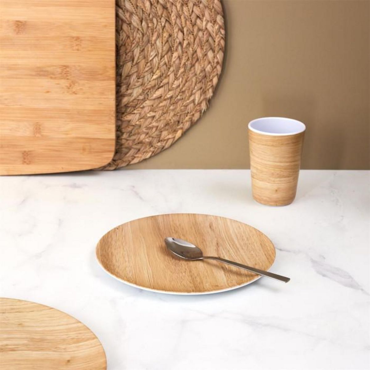 Paris Prix Lot de 6 Assiettes à Dessert  Effet Bambou  20cm Naturel