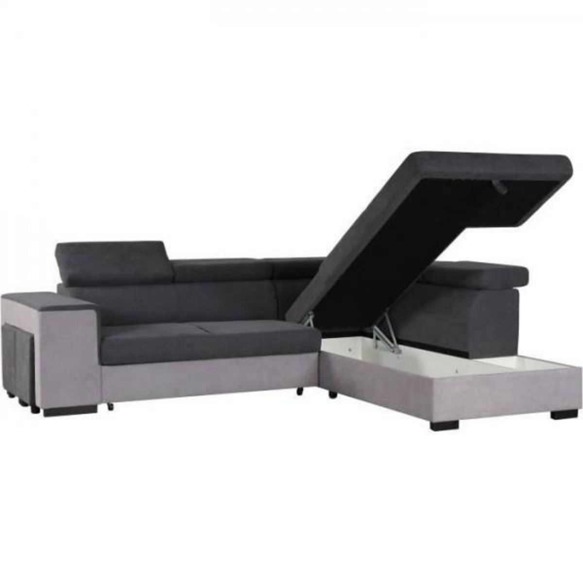 MARKET24 Canapé d'angle droit convertible + coffre 5 places - Tissu gris - L 271 x P 220 x H 77 cm - ARMSTRONG - Fabriqué en Ukraine