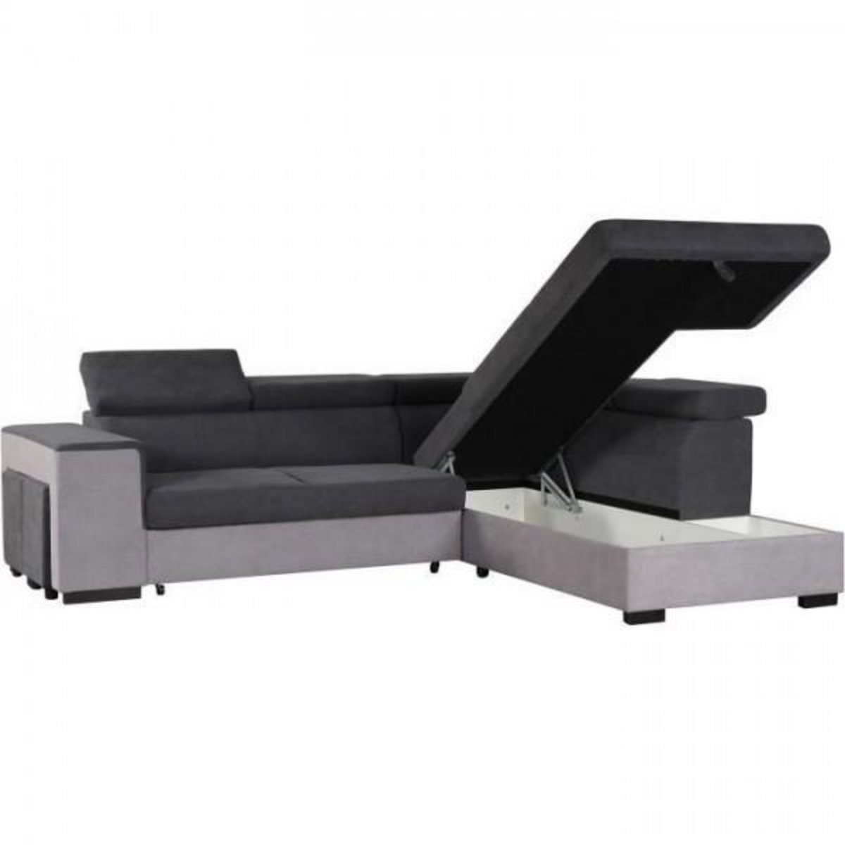 MARKET24 Canapé d'angle droit convertible + coffre 5 places - Tissu gris - L 271 x P 220 x H 77 cm - ARMSTRONG - Fabriqué en Ukraine