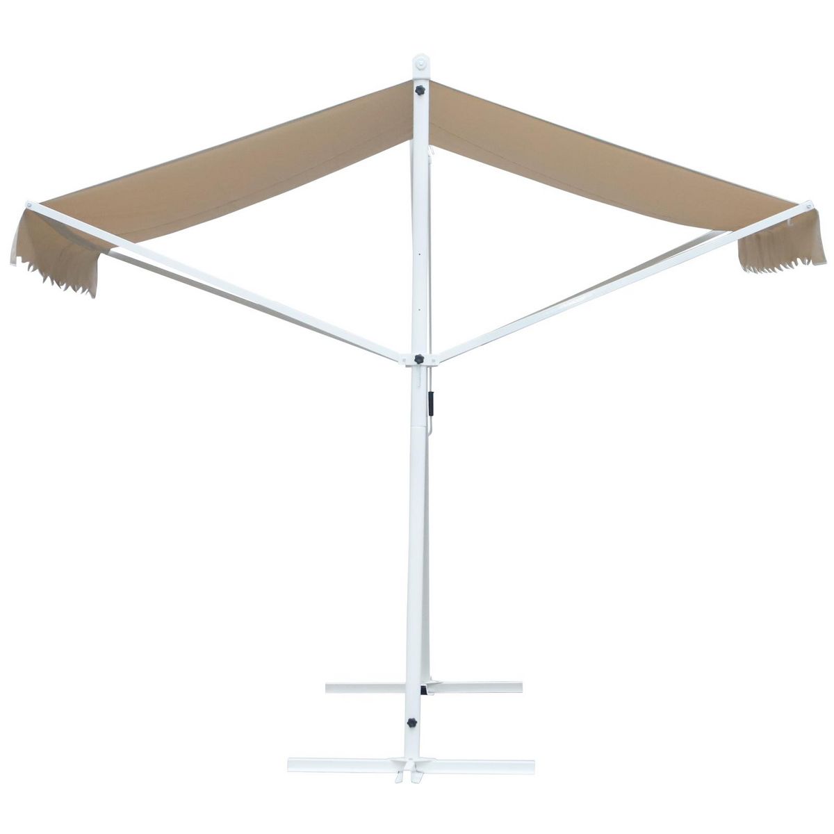 OUTSUNNY Store double pente manuel rétractable inclinaison réglable acier époxy blanc polyester imperméabilisé anti-UV beige dim. 4,50L x 3,40l x 2,55H m