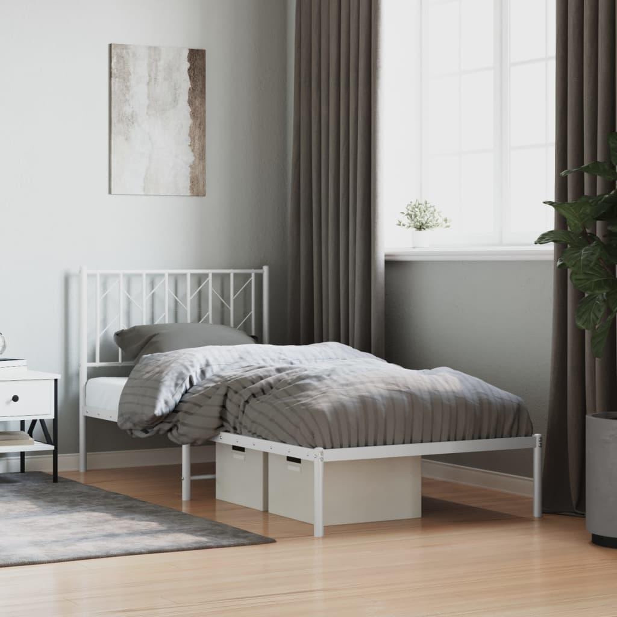 VIDAXL Cadre de lit metal sans matelas avec tete de lit blanc 90x190cm