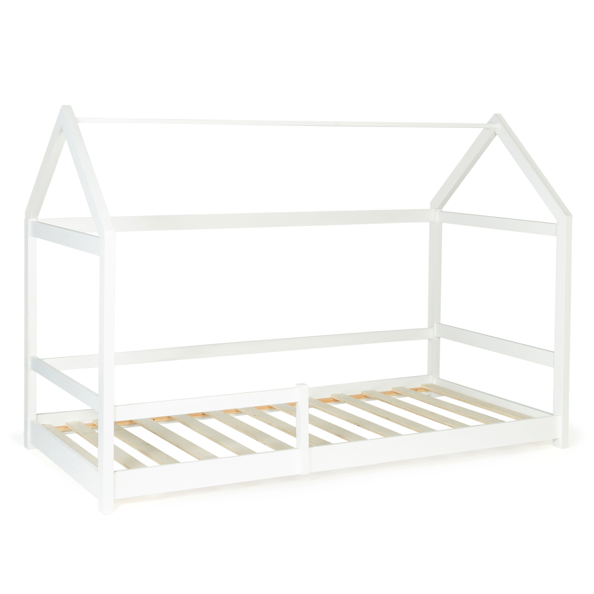 Voir la diapositive 4 : ID MARKET Lit cabane enfant 90 x 190 cm nessi blanc avec sommier et barrières