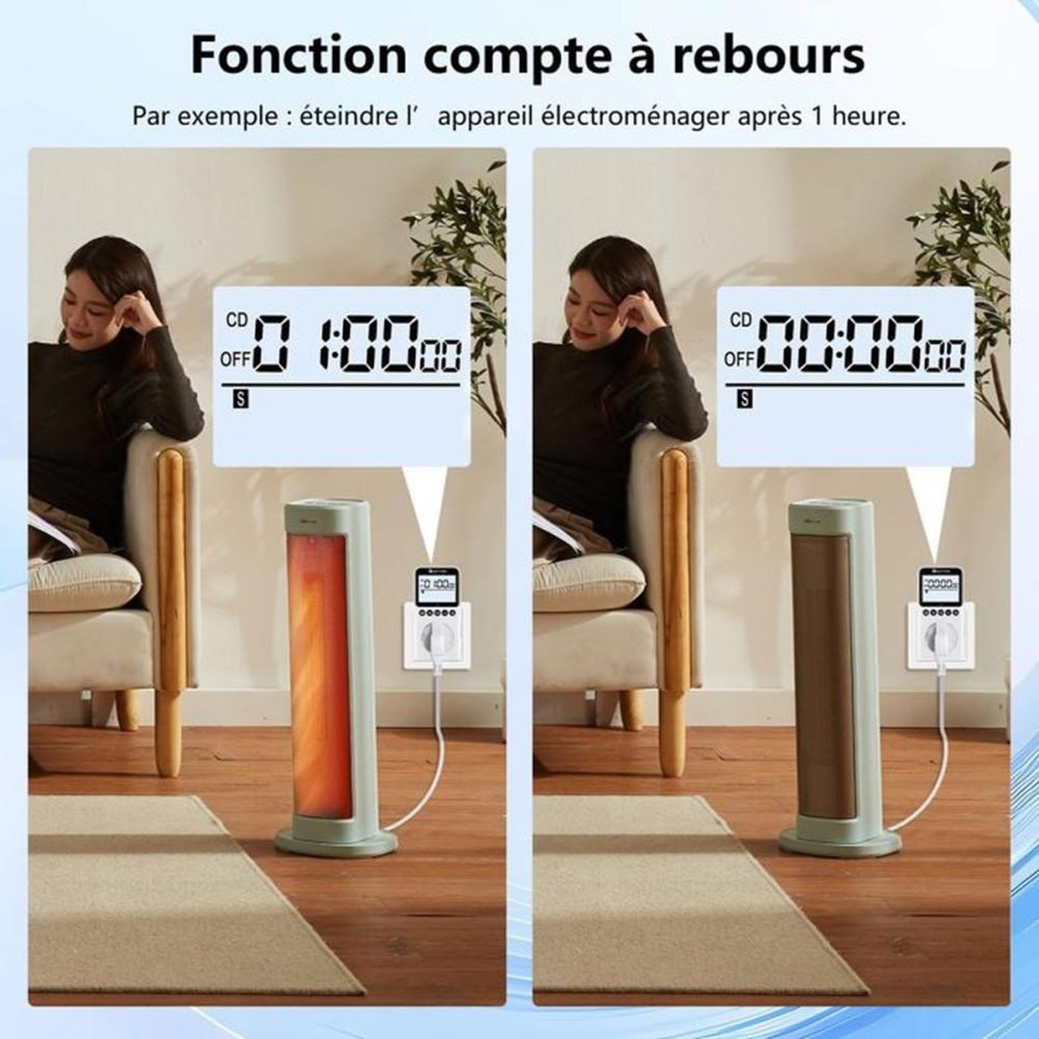 Voir la diapositive 6 : Prise programmateur numérique KETOTEK avec minuteur digital, écran LCD rétroéclairé HD, 3 programmes On/Off, mode cycle et compte à rebours, pour usage intérieur, blanc