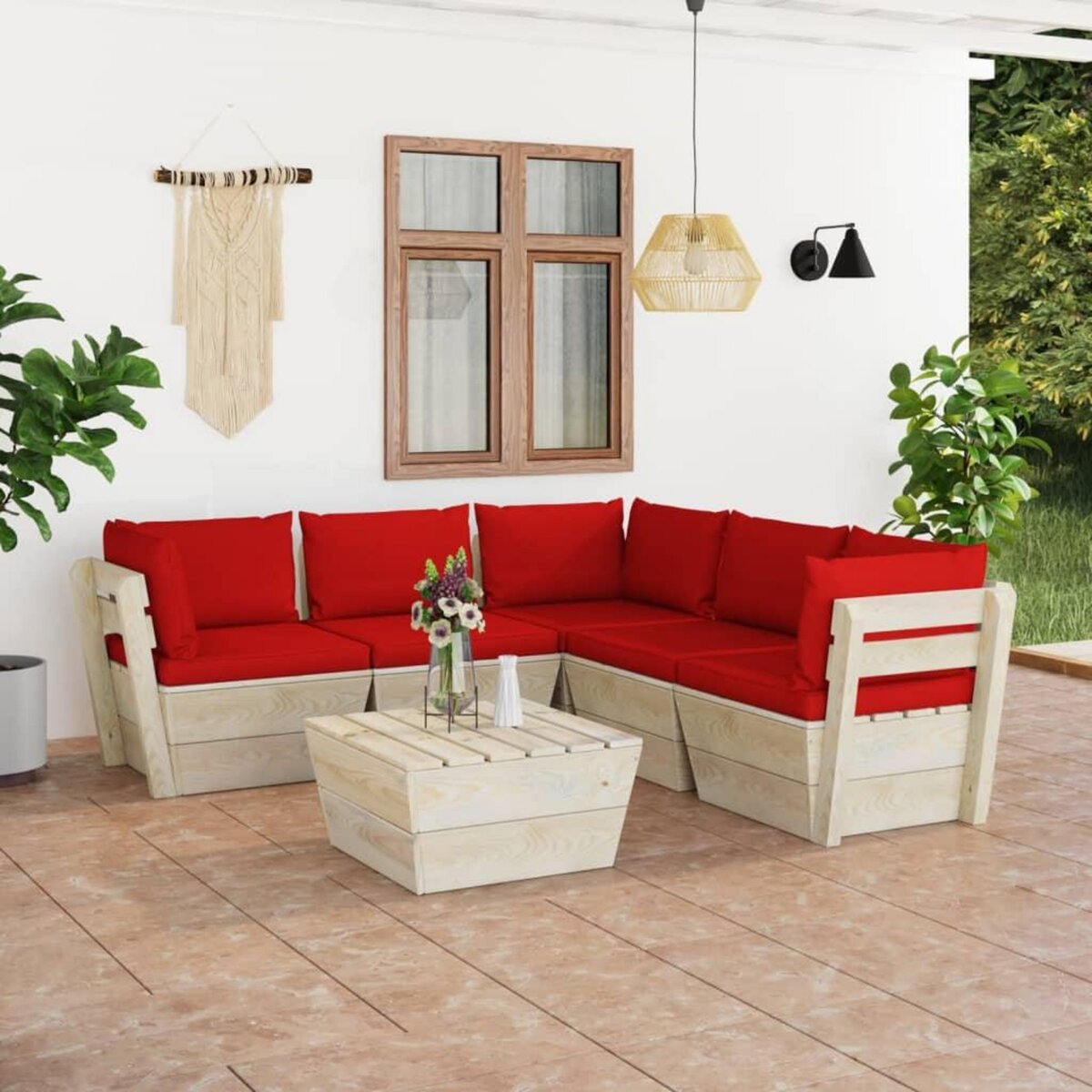 VIDAXL Salon de jardin palette 6 pcs avec coussins bois d'epicea