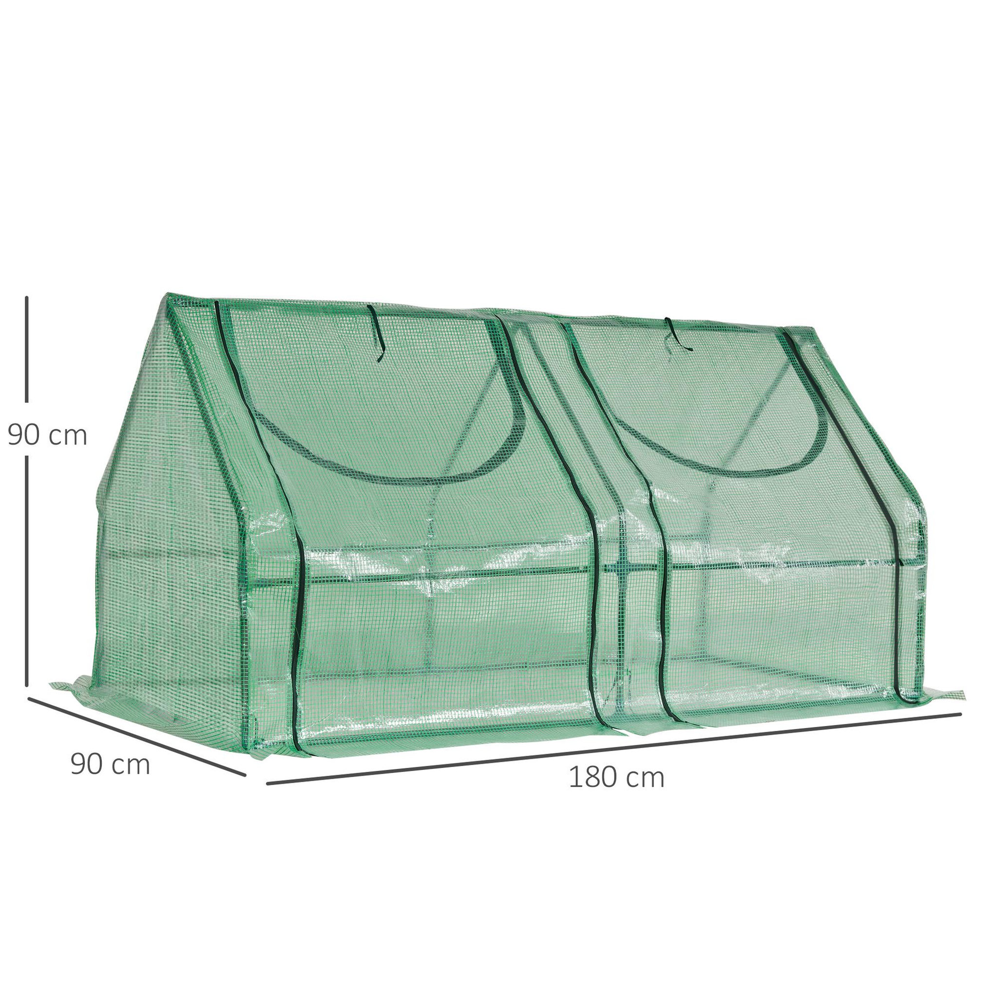 Voir la diapositive 3 : OUTSUNNY Mini serre de jardin serre à tomates double bâche 180L x 90l x 90H cm acier PE PVC 2 fenêtres avec zip enroulables vert