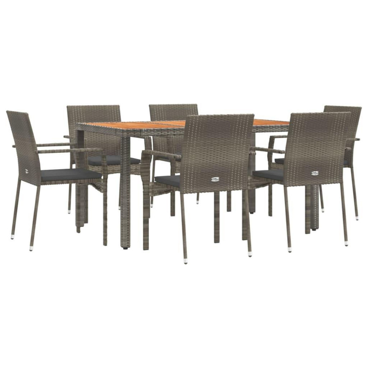 VIDAXL Ensemble a manger jardin et coussins 7 pcs gris rotin