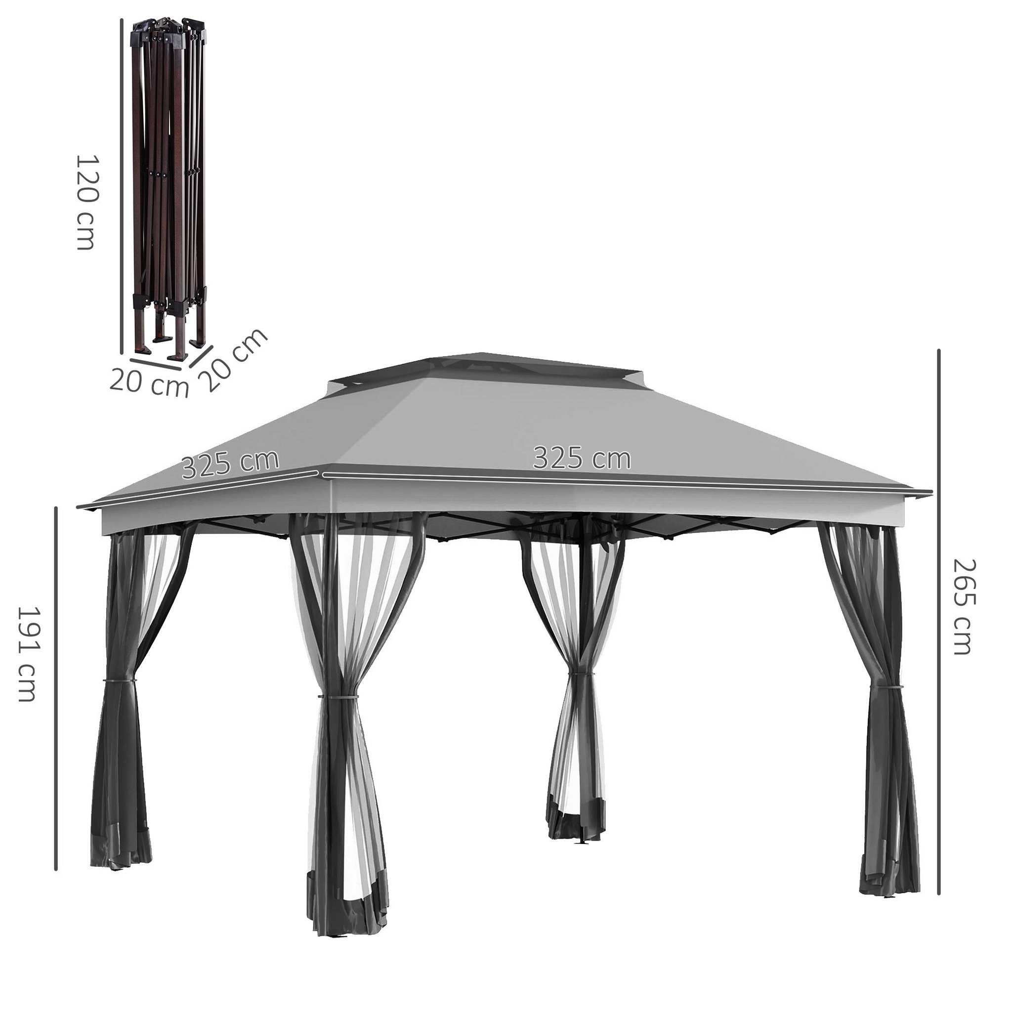 Voir la diapositive 3 : OUTSUNNY Tonnelle barnum de jardin pop-up pliant 3,25L x 3,25l x 2,7H m acier polyester moustiquaires + sac de transport gris