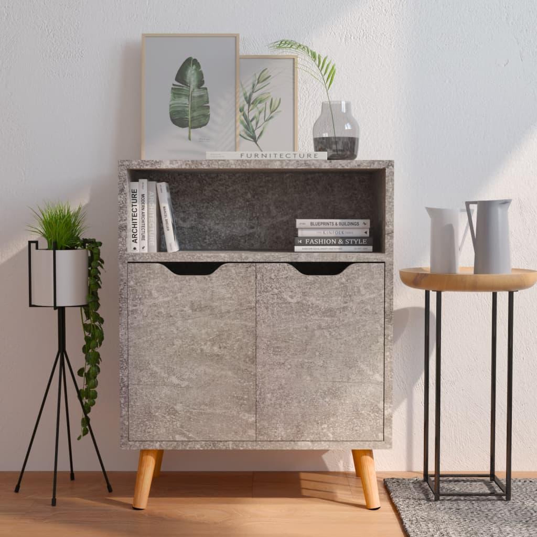 Voir la diapositive 1 : VIDAXL Buffet gris beton 60x30x72 cm bois d'ingenierie