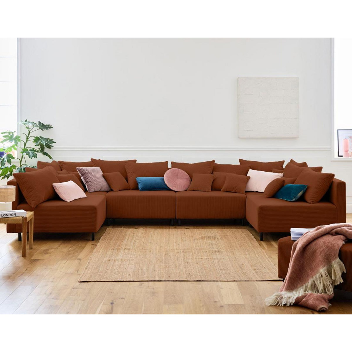 LISA DESIGN Edinburg - canapé modulable panoramique 6 places - en velours côtelé