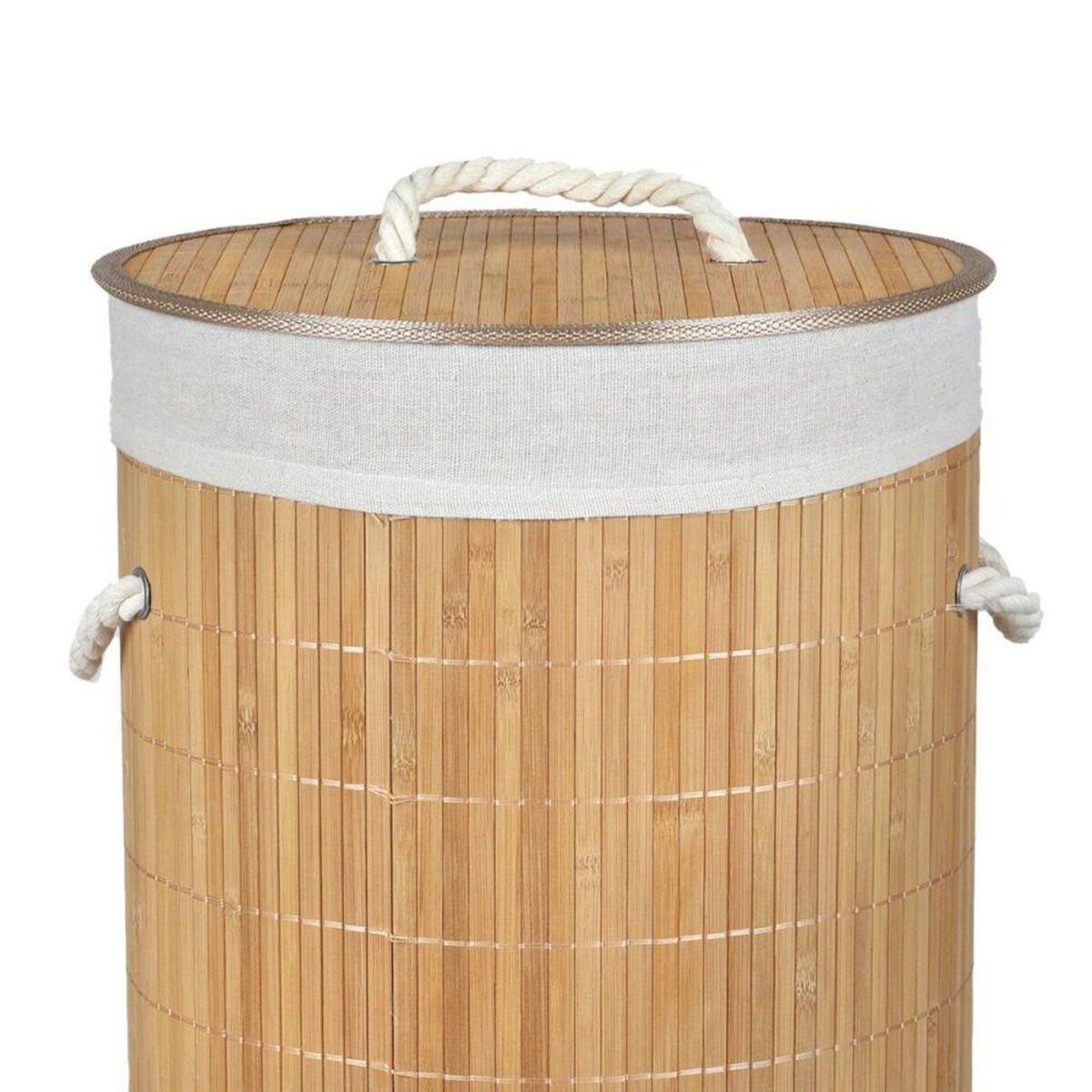 FORNORD Panier à linge rond en bambou avec couvercle