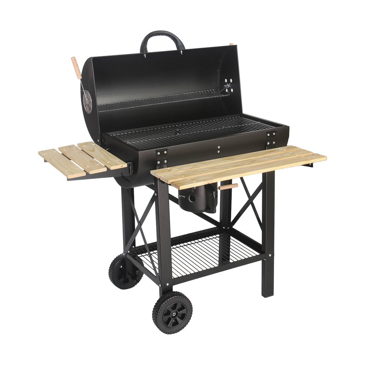 SWEEEK Barbecue américain charbon de bois - Serge noir - Smoker américain avec aérateurs. récupérateur de cendres. fumoir. housse