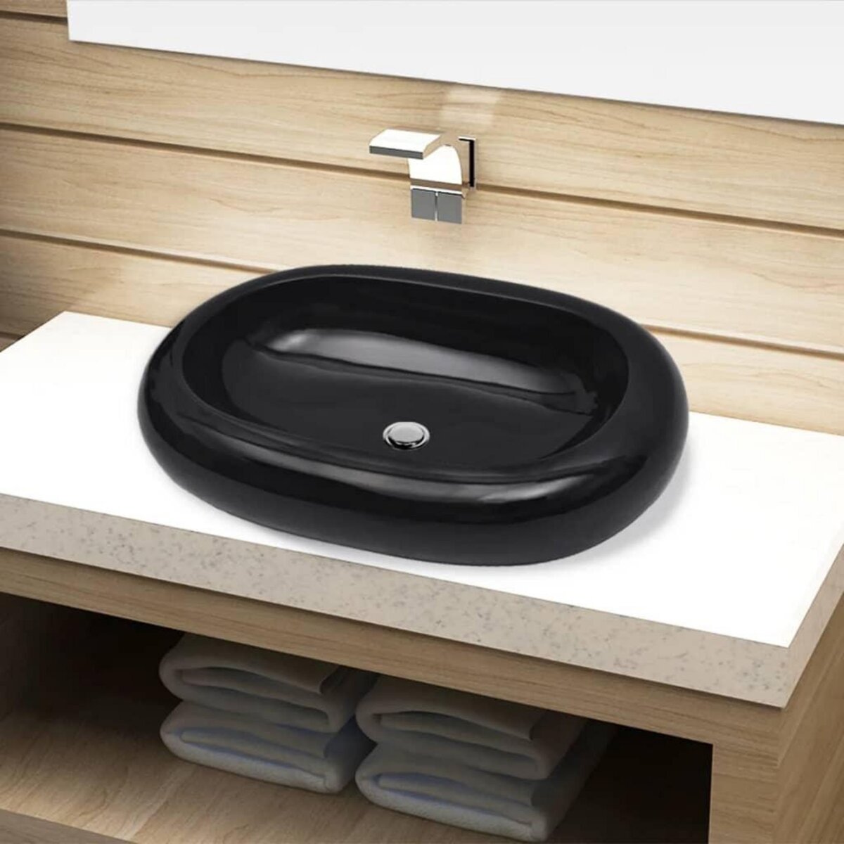 VIDAXL Vasque ovale ceramique Noir pour salle de bain