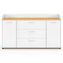 Voir la diapositive 3 : ID MARKET Buffet 140 cm JABA 4 portes avec rebord blanc et plateau bois façon hêtre