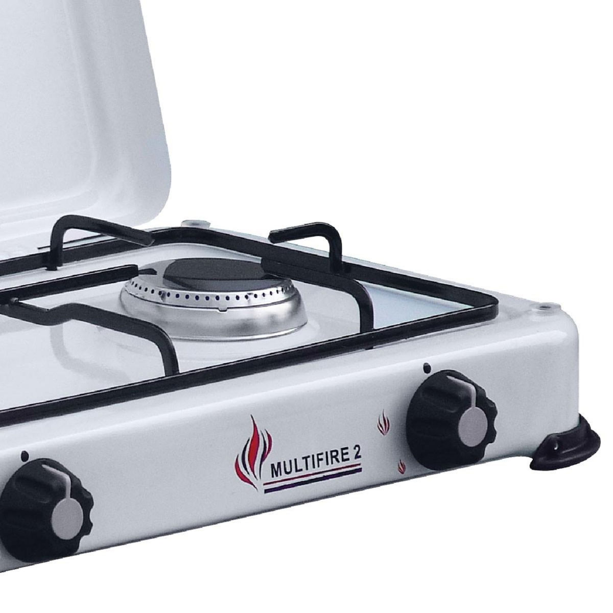 INTEC Plaque de cuisson gaz portable 2 feux 3200W Réchaud à gaz butane ou propane Blanc laqué Couvercle