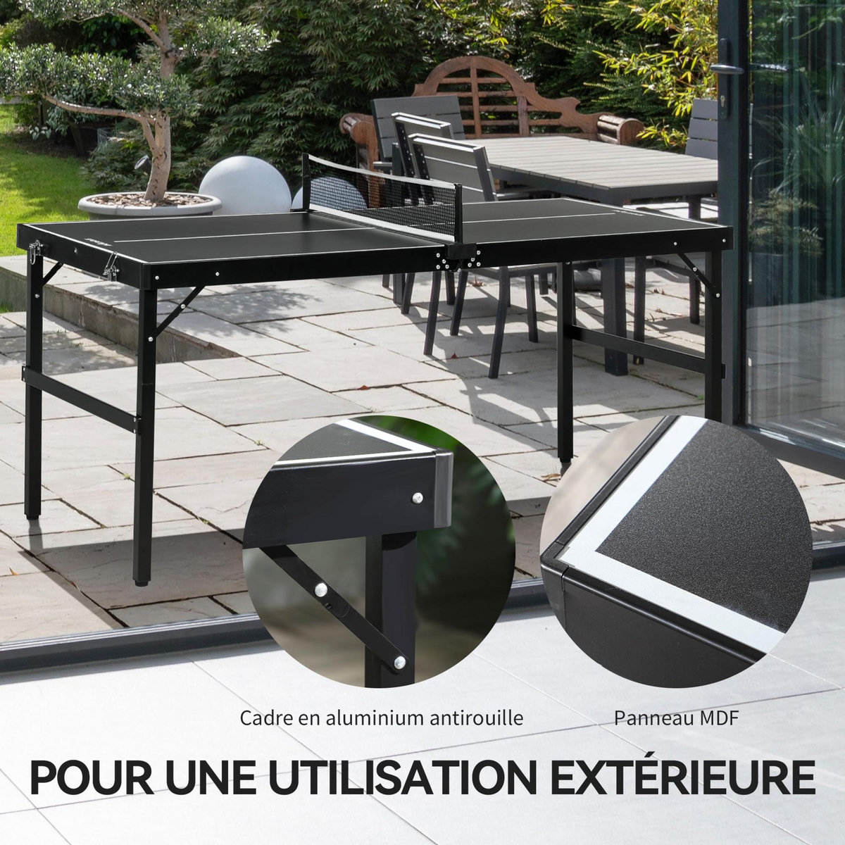 HOMCOM Mini table de ping pong pliable dim. 152 x 76 x 72 cm noir blanc