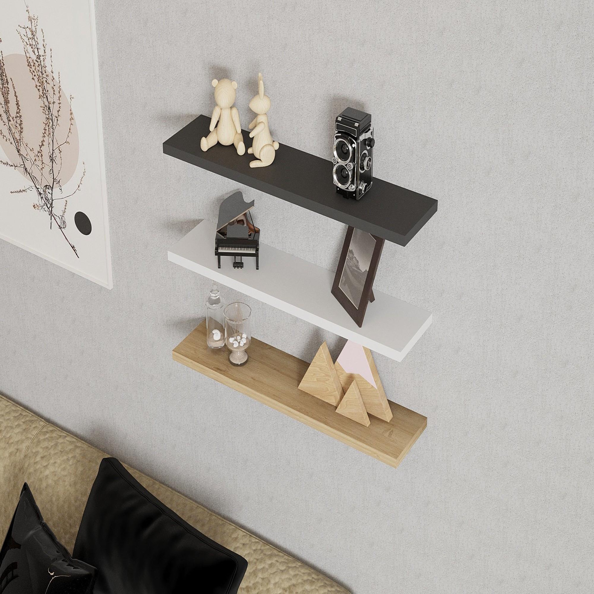Voir la diapositive 3 : Habitat et Jardin Étagère murale en bois  boss  - 60 x 1 x 14 cm - saphir, anthracite, blanc