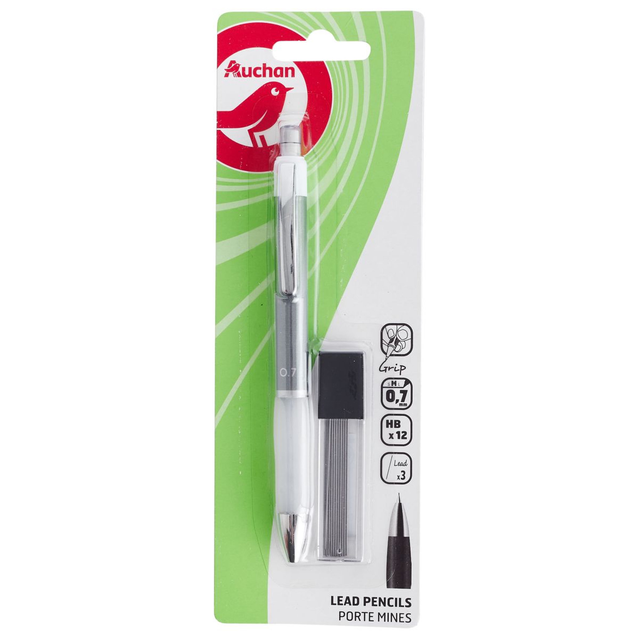 AUCHAN Lot de 1 porte mines 0.7mm + 12 mines gris