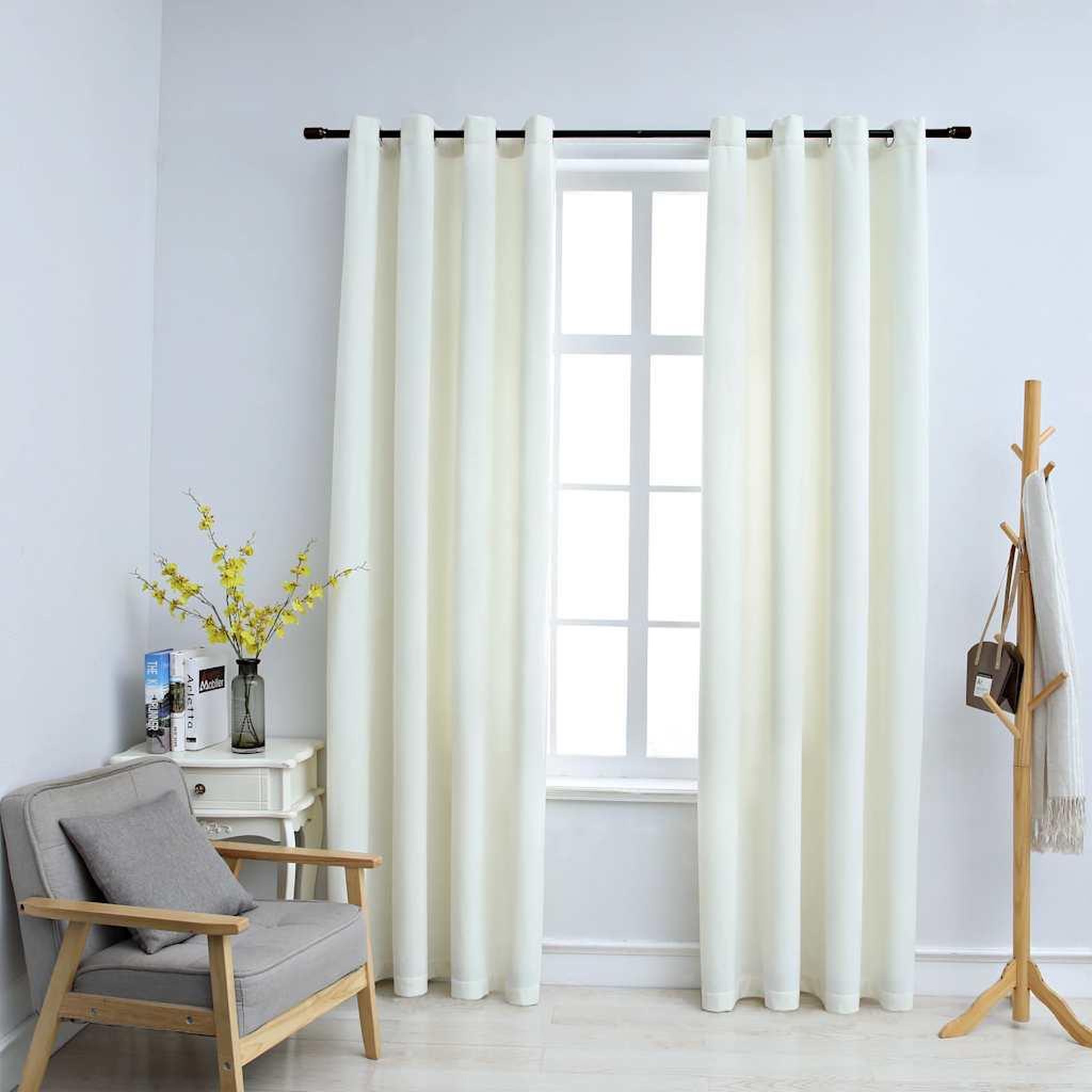 VIDAXL Rideaux occultants avec anneaux 2 pcs Velours Creme 140x175 cm