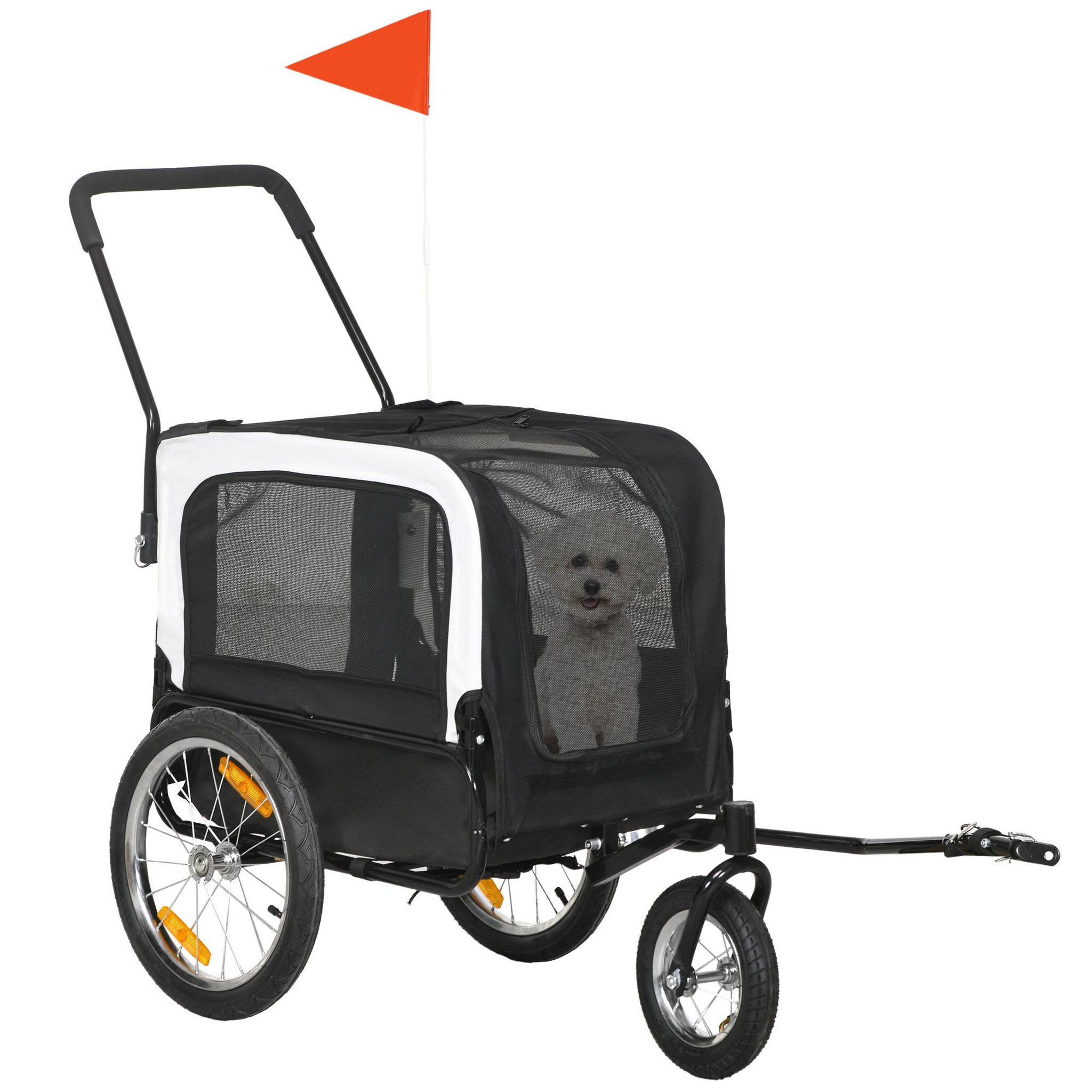 PAWHUT Remorque vélo jogger 2 en 1 pour chien - remorque à vélo pour chien - attache, drapeau, roue av pivotante, réflecteurs - noir