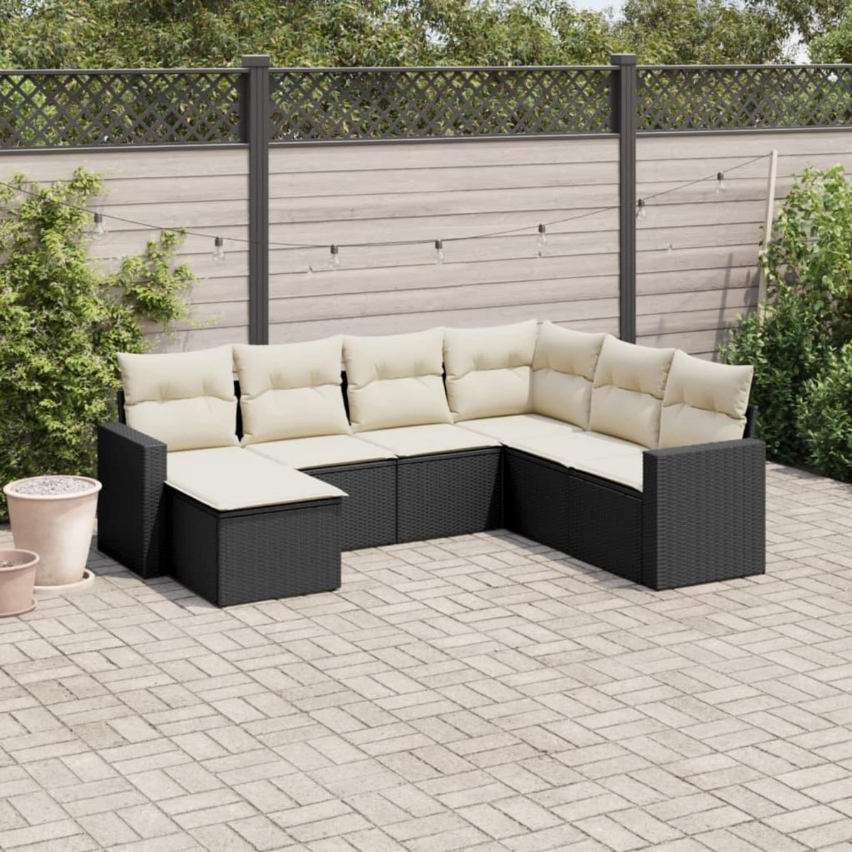 VIDAXL Salon de jardin 7 pcs avec coussins noir resine tressee