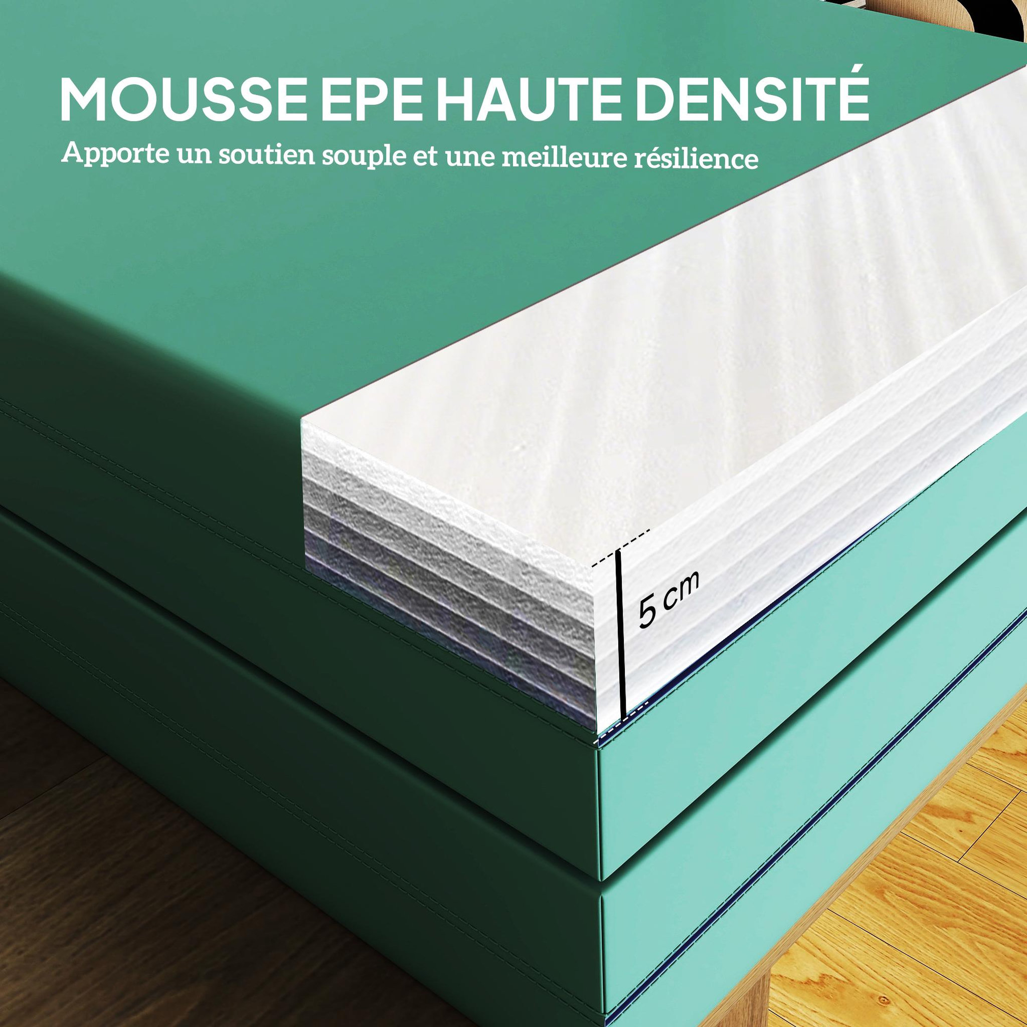 Voir la diapositive 4 : HOMCOM Tapis de gymnastique pliable portable, tapis de sport épais en 4 parties avec poignées de transport, pour yoga, fitness, étirement, 180 x 60 x 5 cm, vert et violet