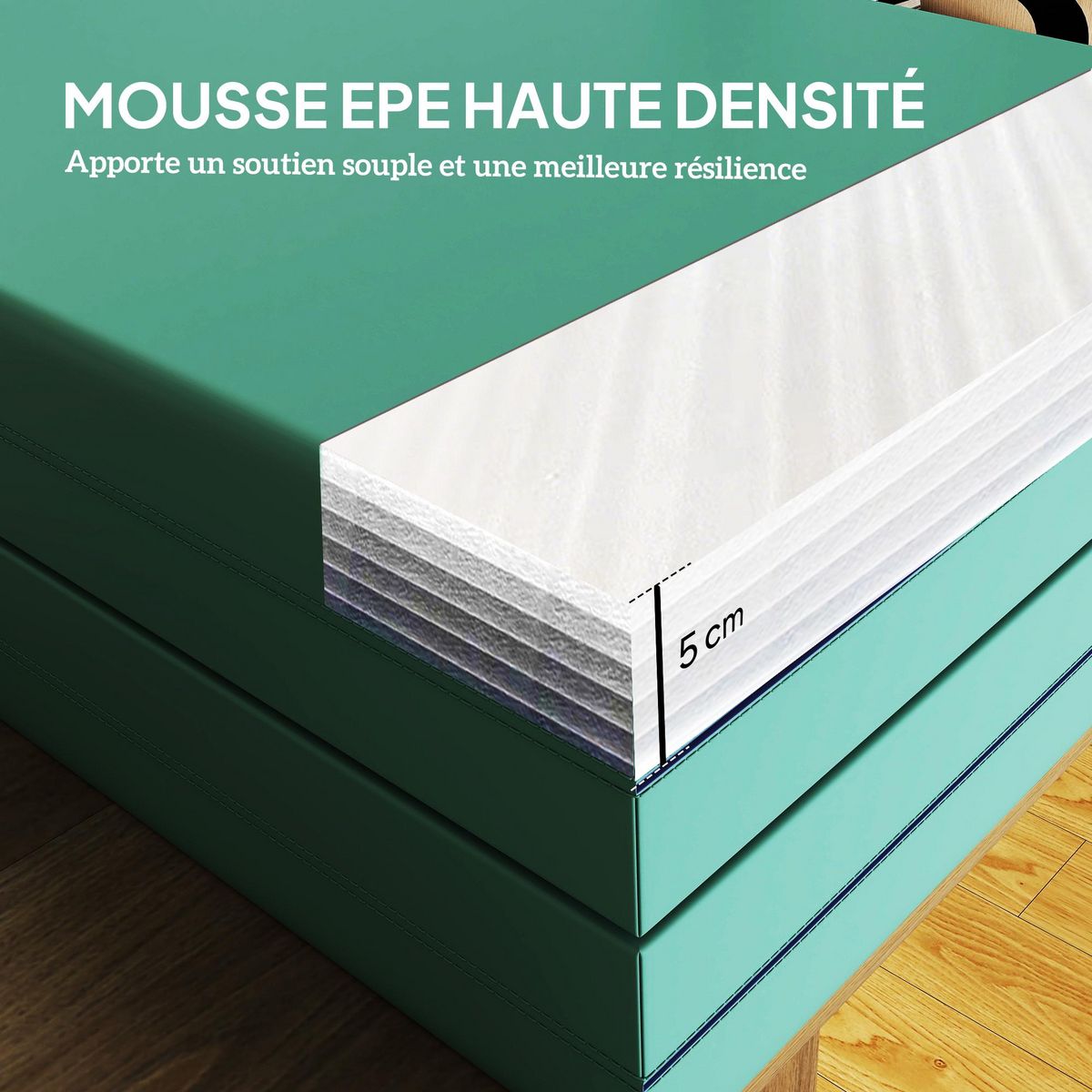 HOMCOM Tapis de gymnastique pliable portable, tapis de sport épais en 4 parties avec poignées de transport, pour yoga, fitness, étirement, 180 x 60 x 5 cm, vert et violet