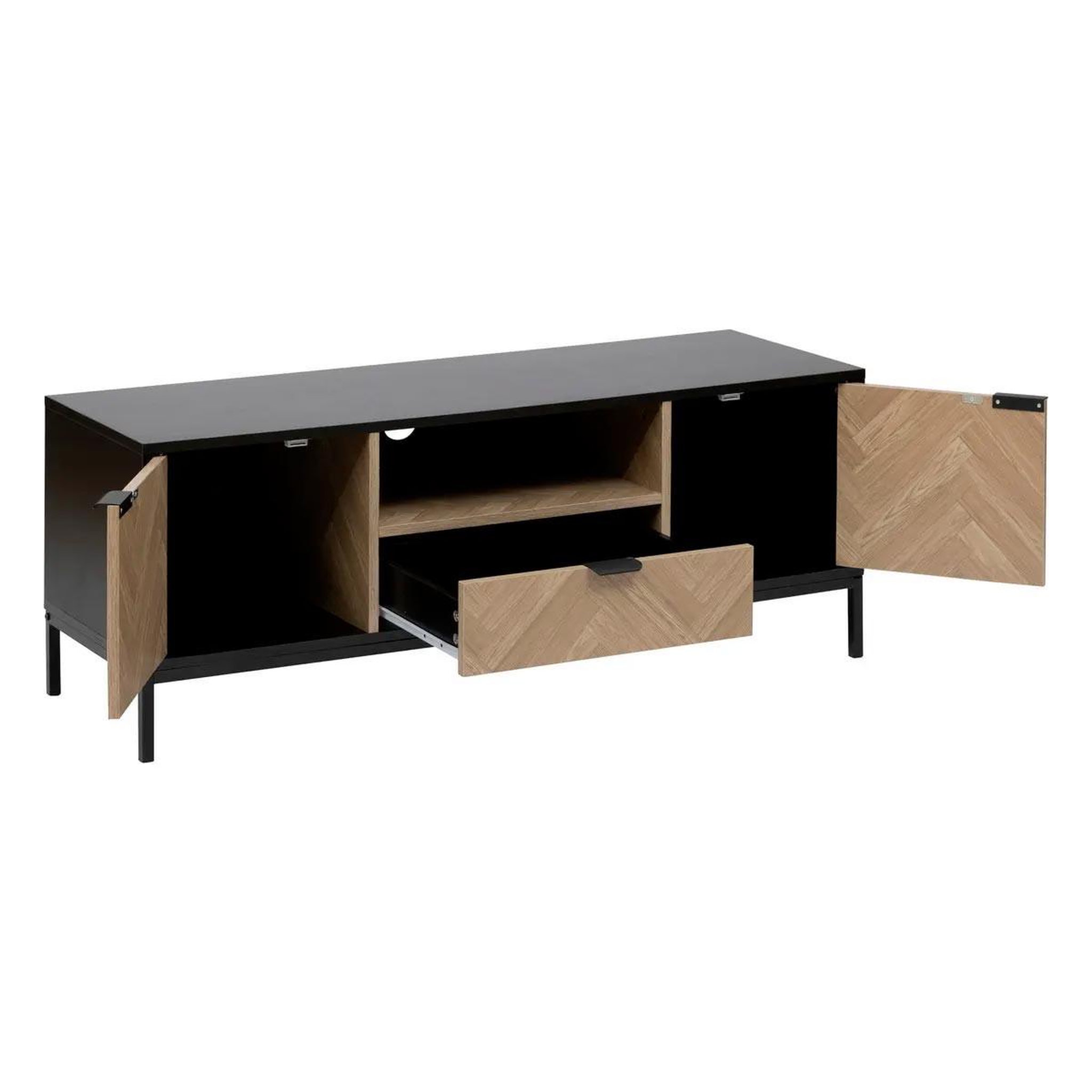 Voir la diapositive 2 : FIVE Meuble tv 2 portes & 1 tiroir  chevrons  120cm naturel & noir