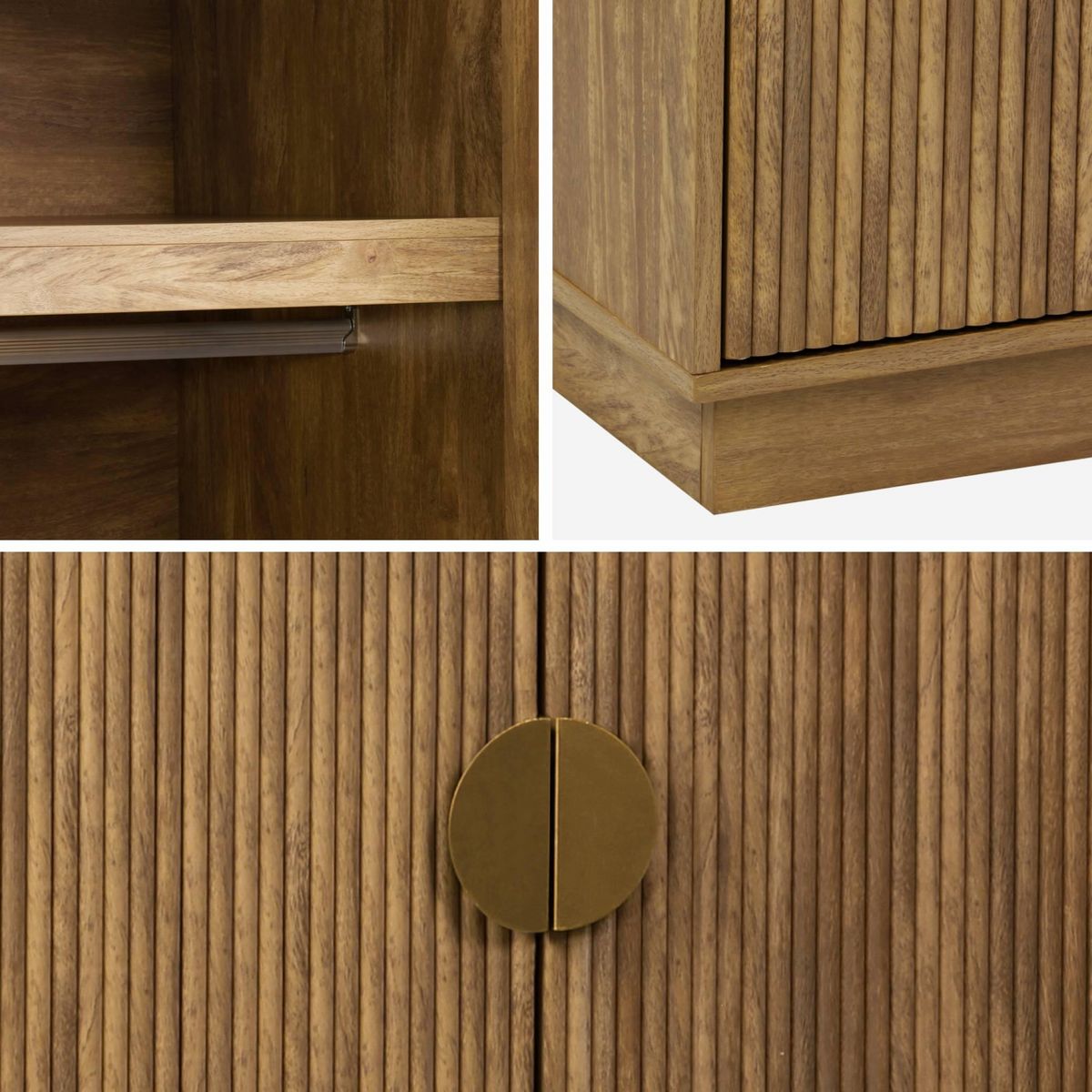 SWEEEK Dressing décor bois de manguier rainuré 2 portes - 90 x 59 x 179.5 cm - Celian