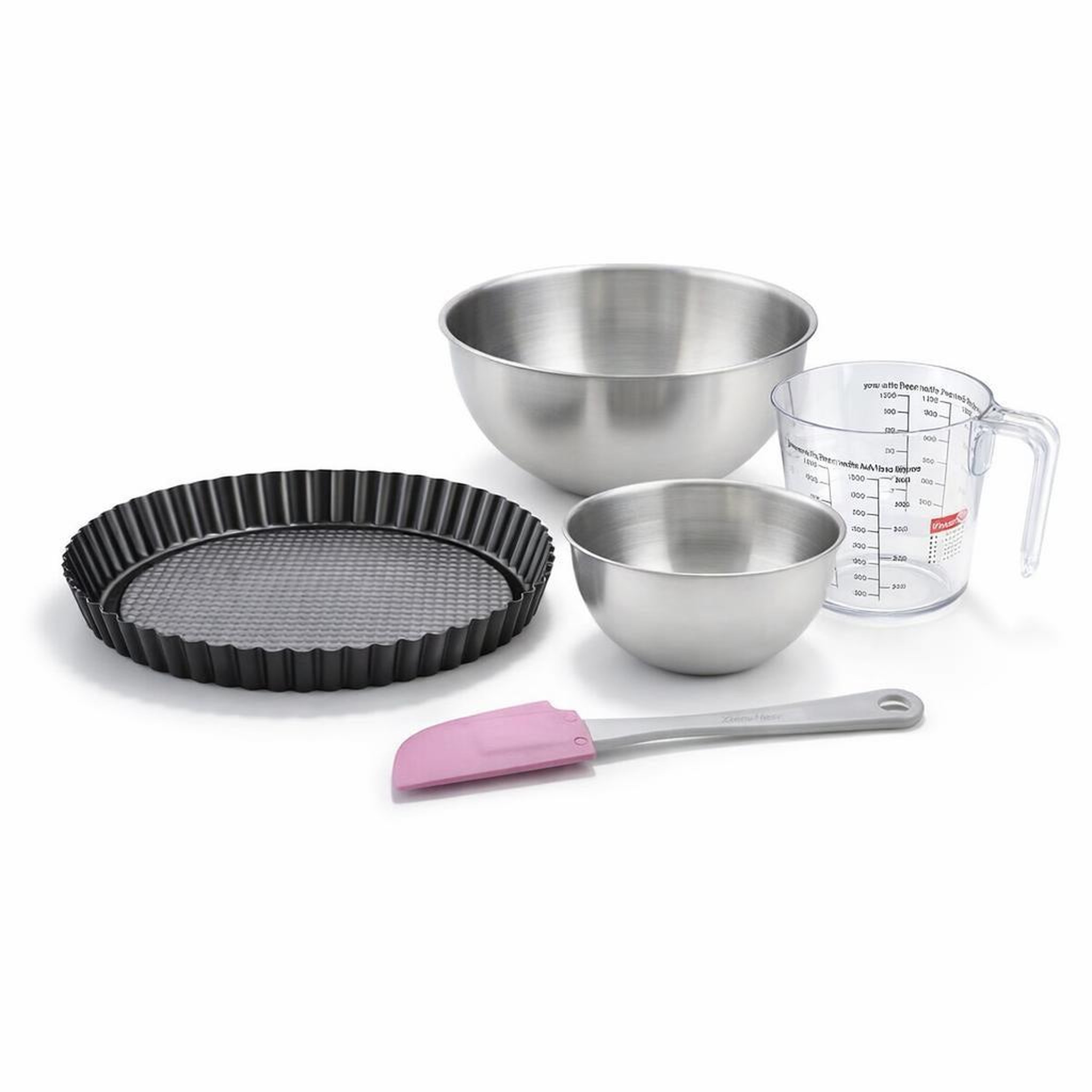 ZENKER Set pâtisserie avec moule à tarte renversée 28 cm, 2 bols à mixer, verre mesureur et spatule zenker