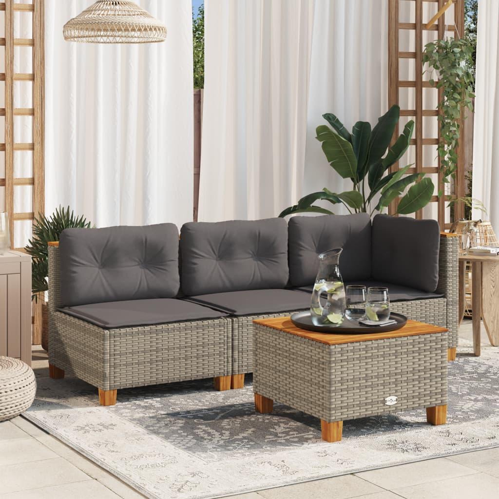 Voir la diapositive 1 : VIDAXL Canape d'angle de jardin avec coussins gris resine tressee
