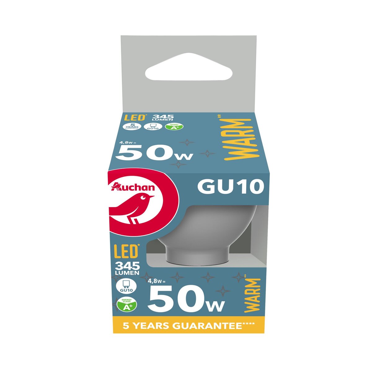 AUCHAN Ampoule LED GU10 50W Blanc chaud pas cher Auchan.fr
