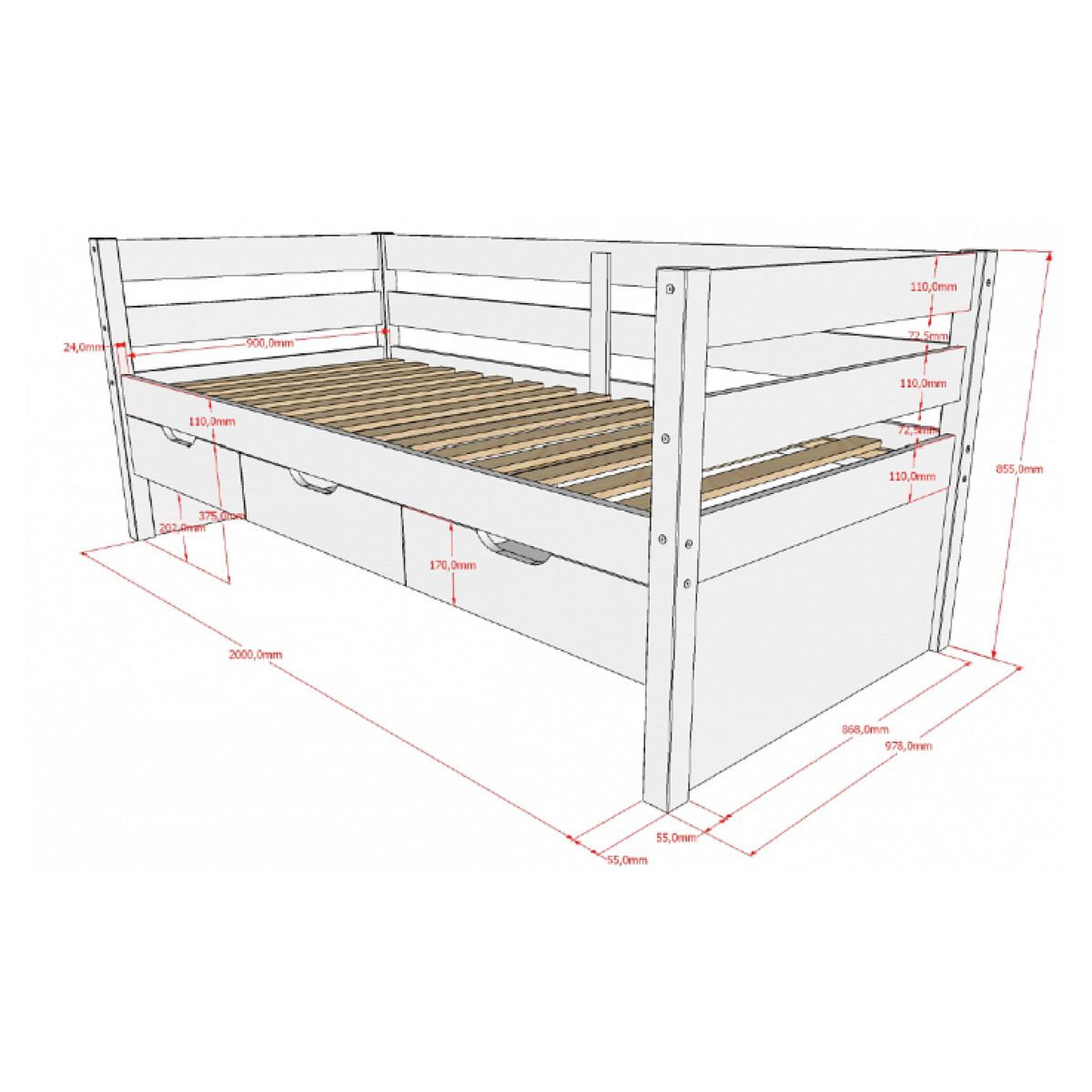 Voir la diapositive 4 : Vipack Lit capitaine margrit 90x200cm blanc avec rangements – vipack