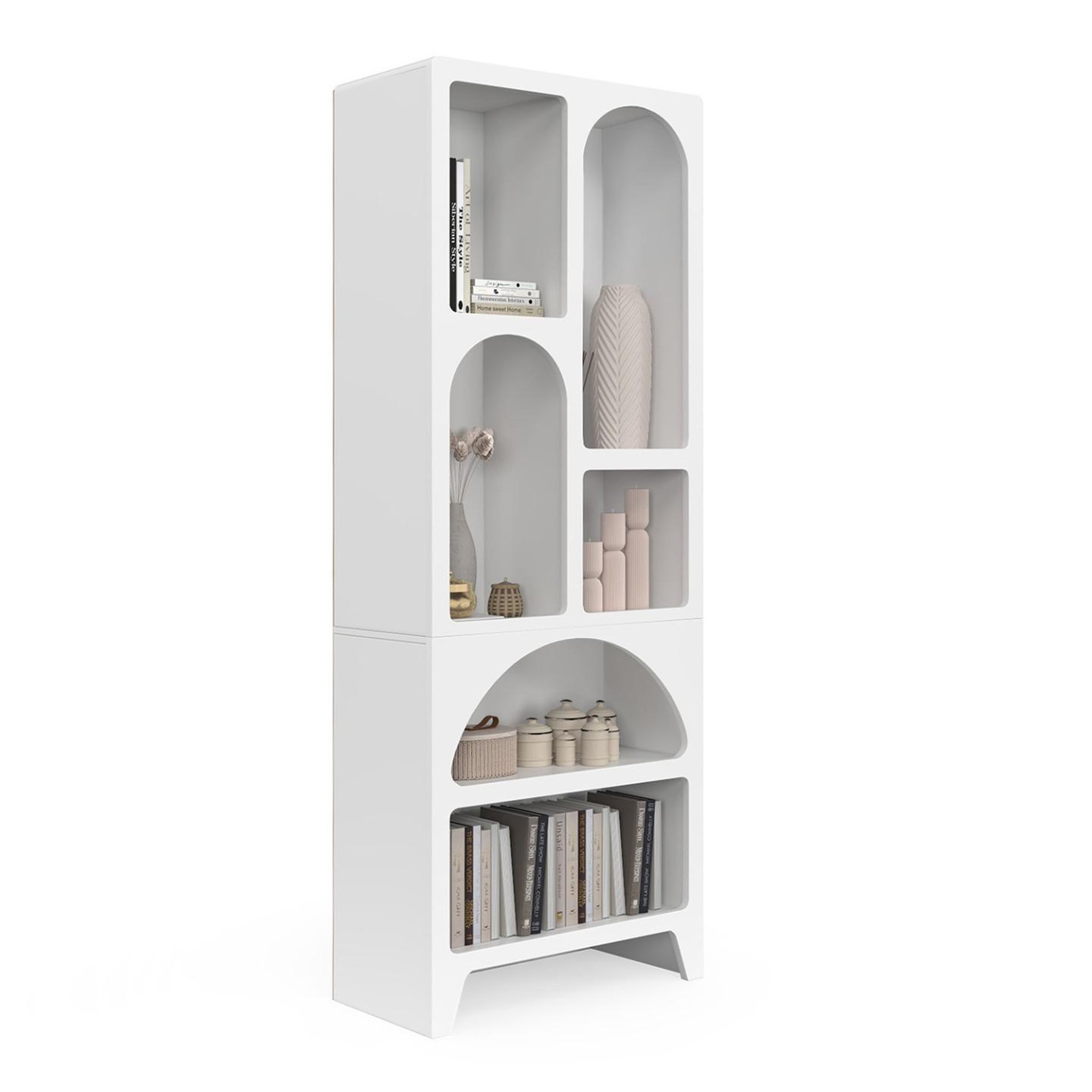 ID MARKET Etagère bibliothèque organique alesia 6 compartiments bois blanc