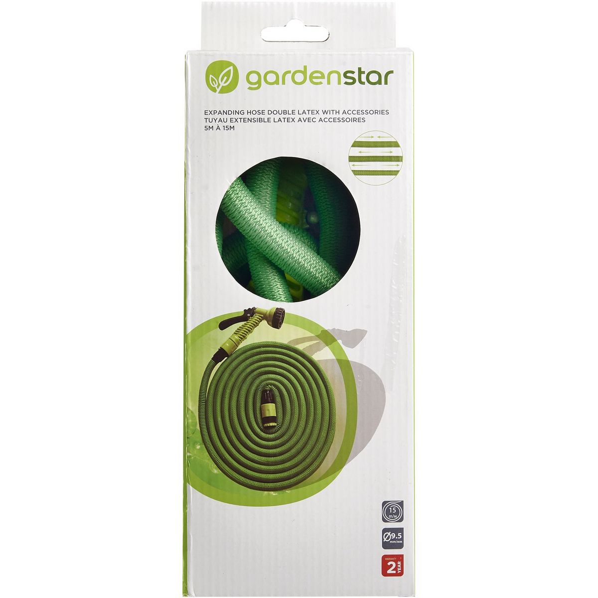 GARDENSTAR Tuyau extensible latex avec accessoires de 5 à 15 m