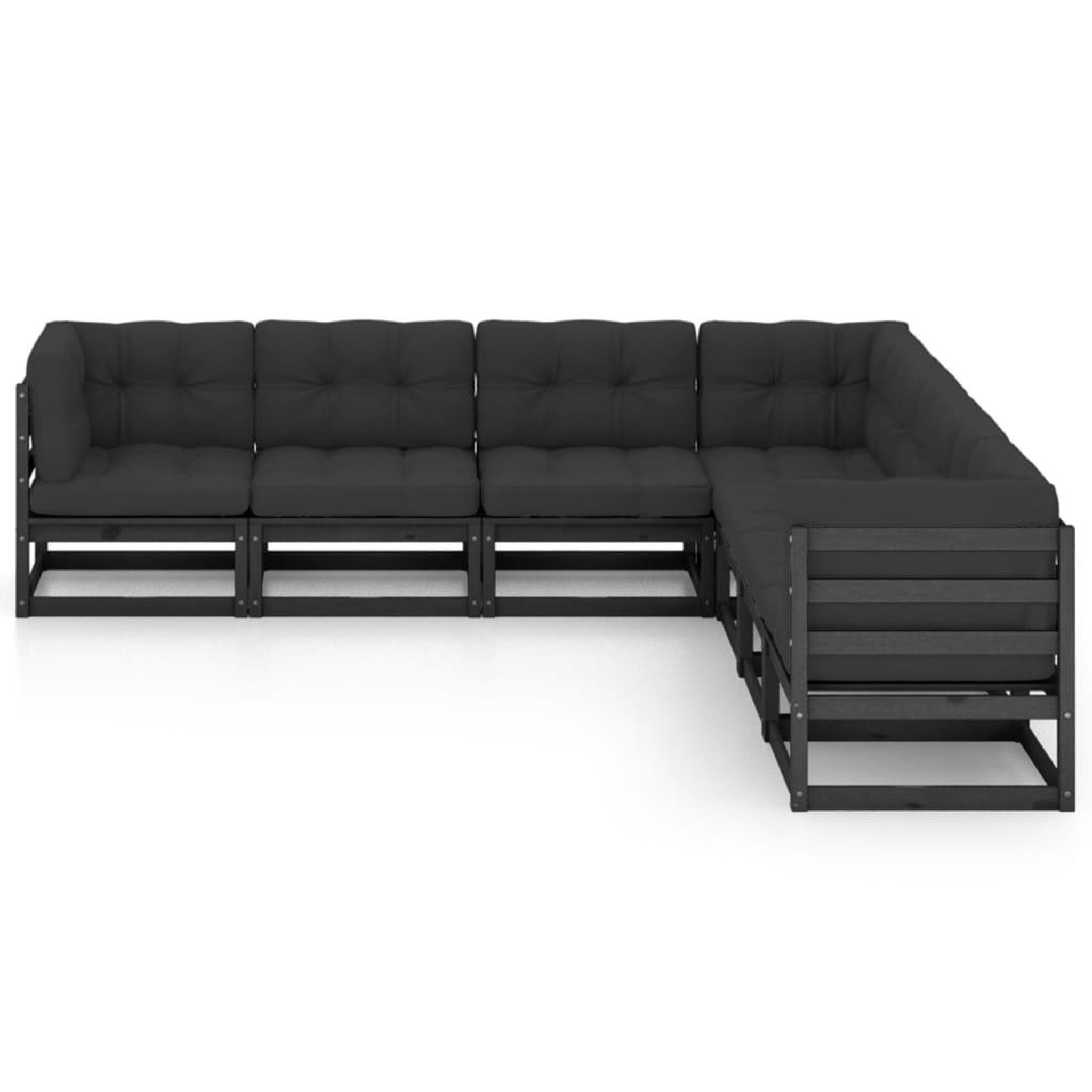 Voir la diapositive 2 : VIDAXL Salon de jardin 7 pcs avec coussins noir bois de pin massif