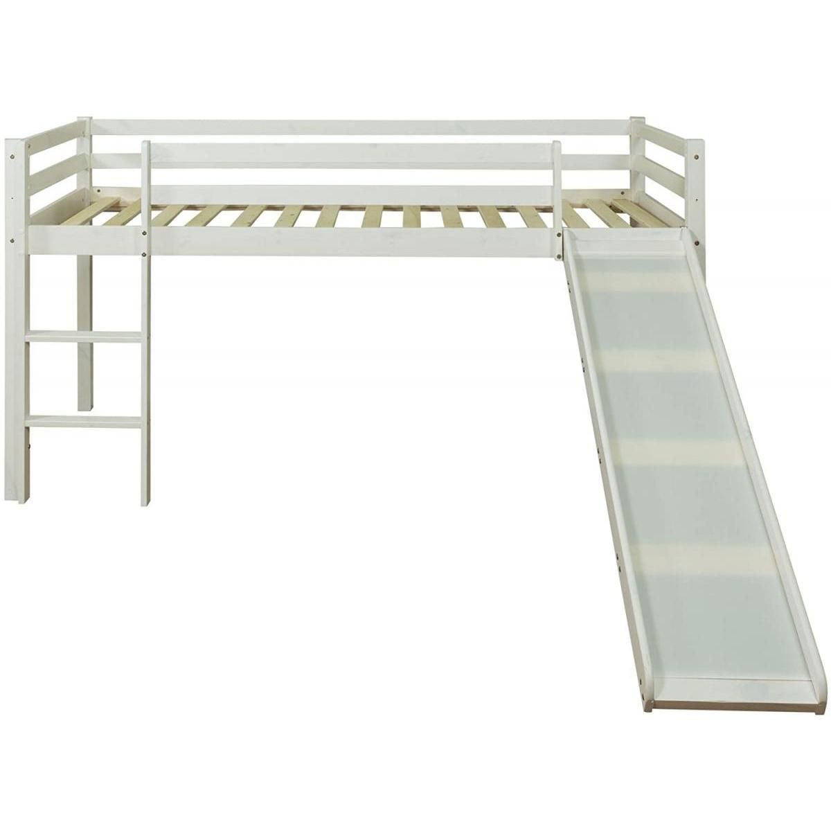 HomeStyle4U Lit Simple Blanc 90x200 en hauteur avec echelle et toboggan