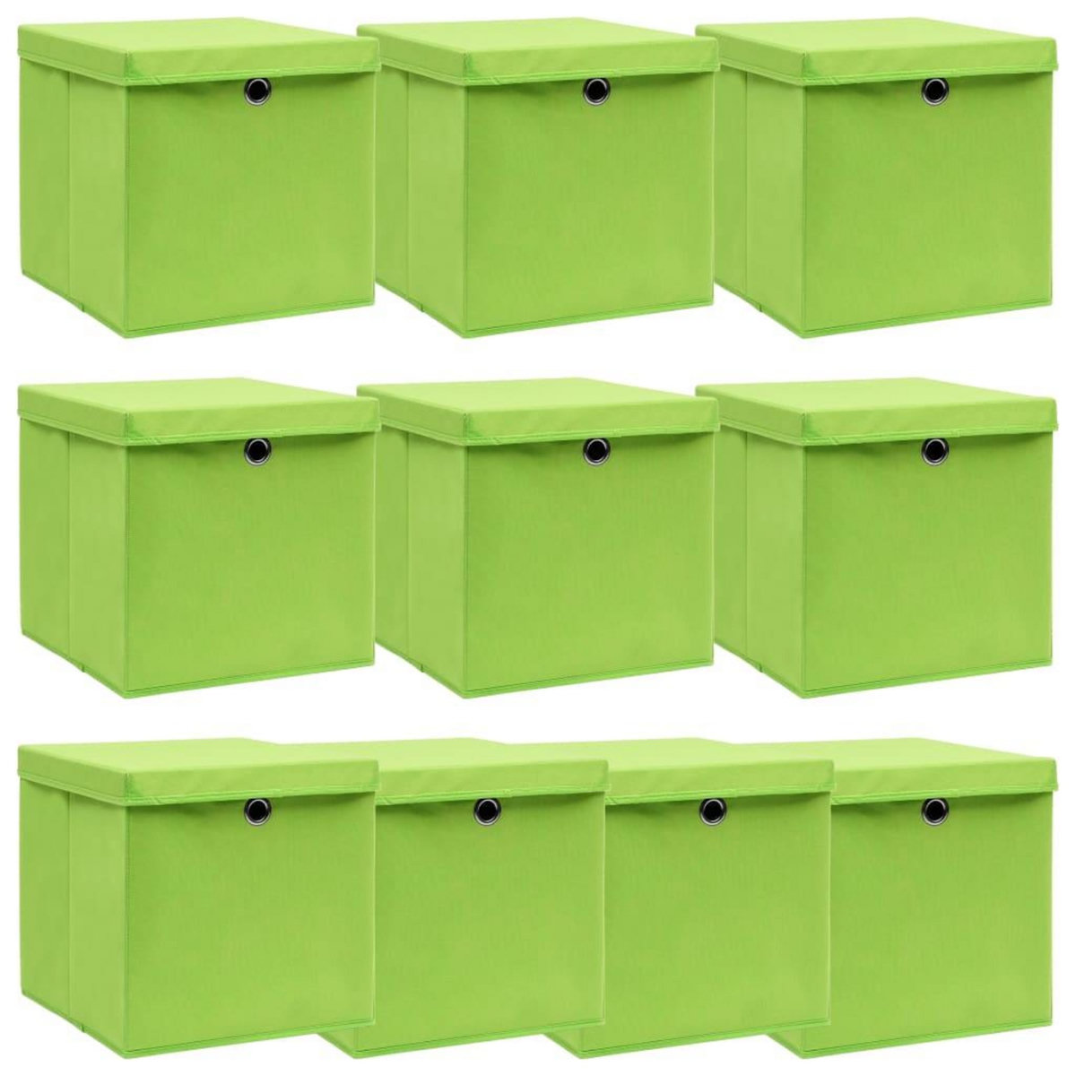 VIDAXL Boîtes de rangement avec couvercles 10pcs Vert 32x32x32cm Tissu