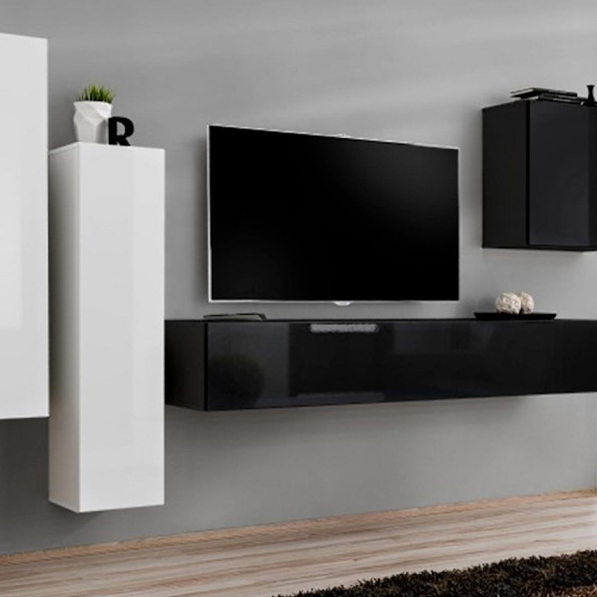Paris Prix Meuble tv mural design  switch iii  330cm blanc & noir
