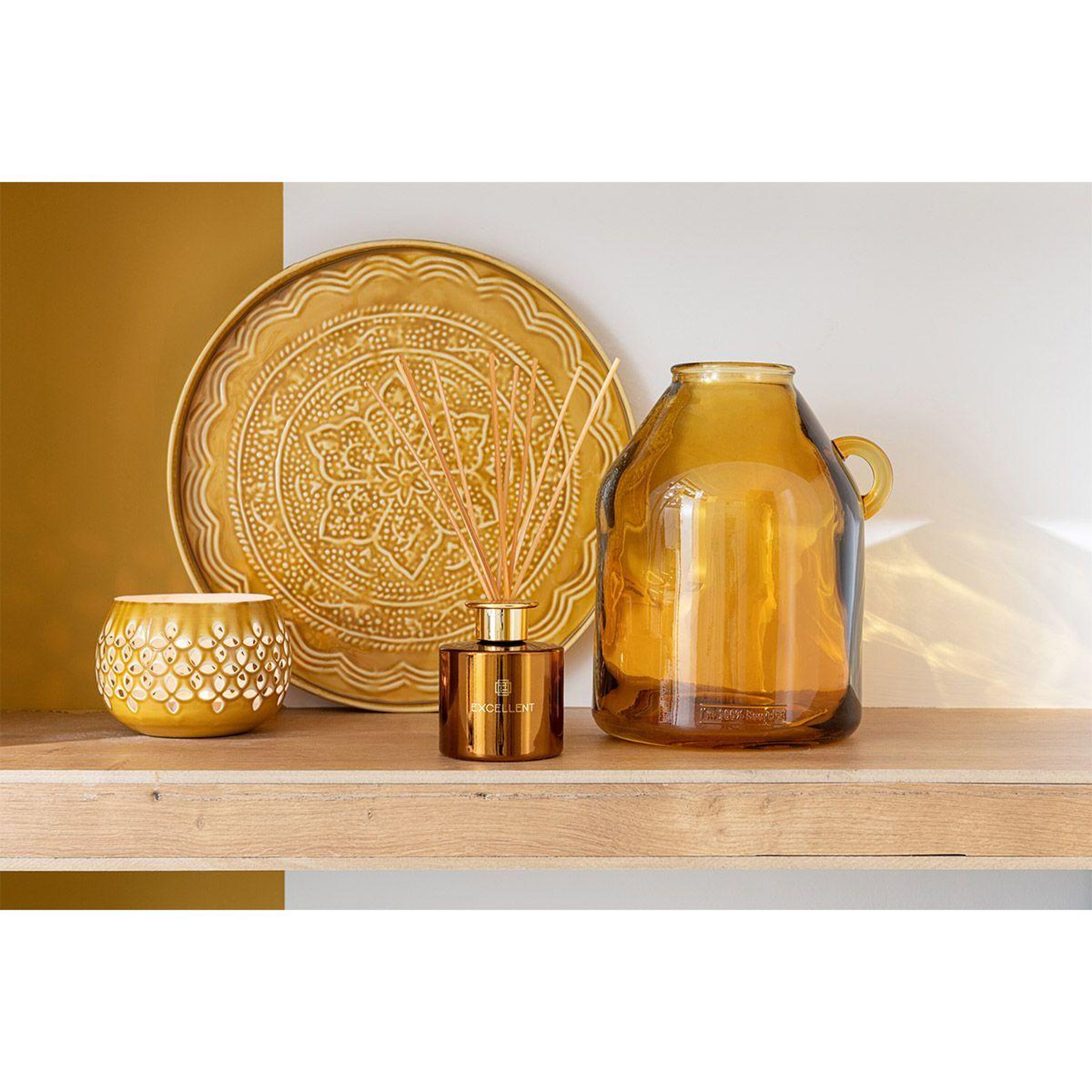 Voir la diapositive 5 : J-LINE Vase anse en verre  bouteille  25cm ocre