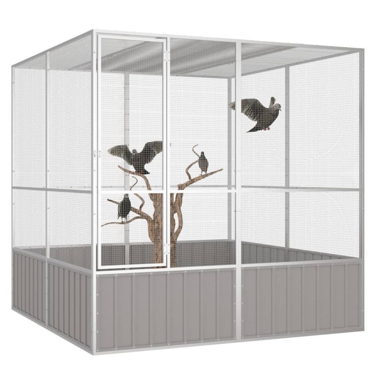 VIDAXL Cage a oiseaux Gris 213,5x217,5x211,5 cm Acier galvanise