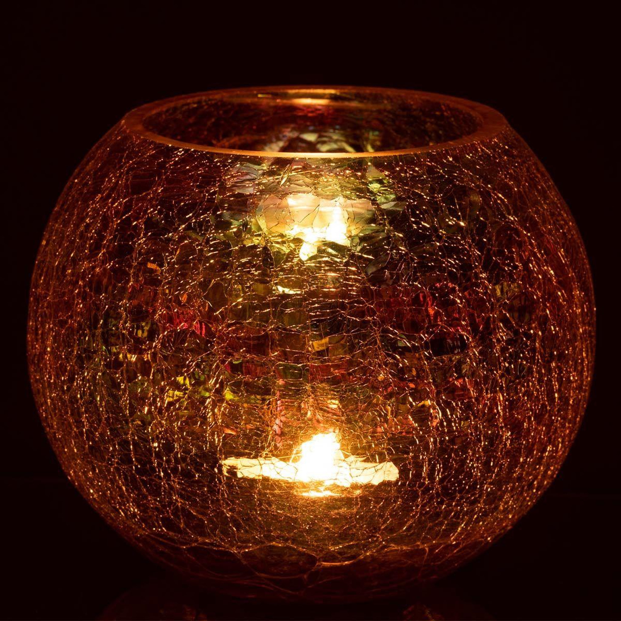 Voir la diapositive 3 : J-LINE Photophore en verre  boule craquelée  20cm mauve