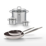 ELO Lot Poêles 24/32 cm avec revêtement céramique sans PFAS et Faitouts 12/16/26 cm Elo Bistro Line Citrin