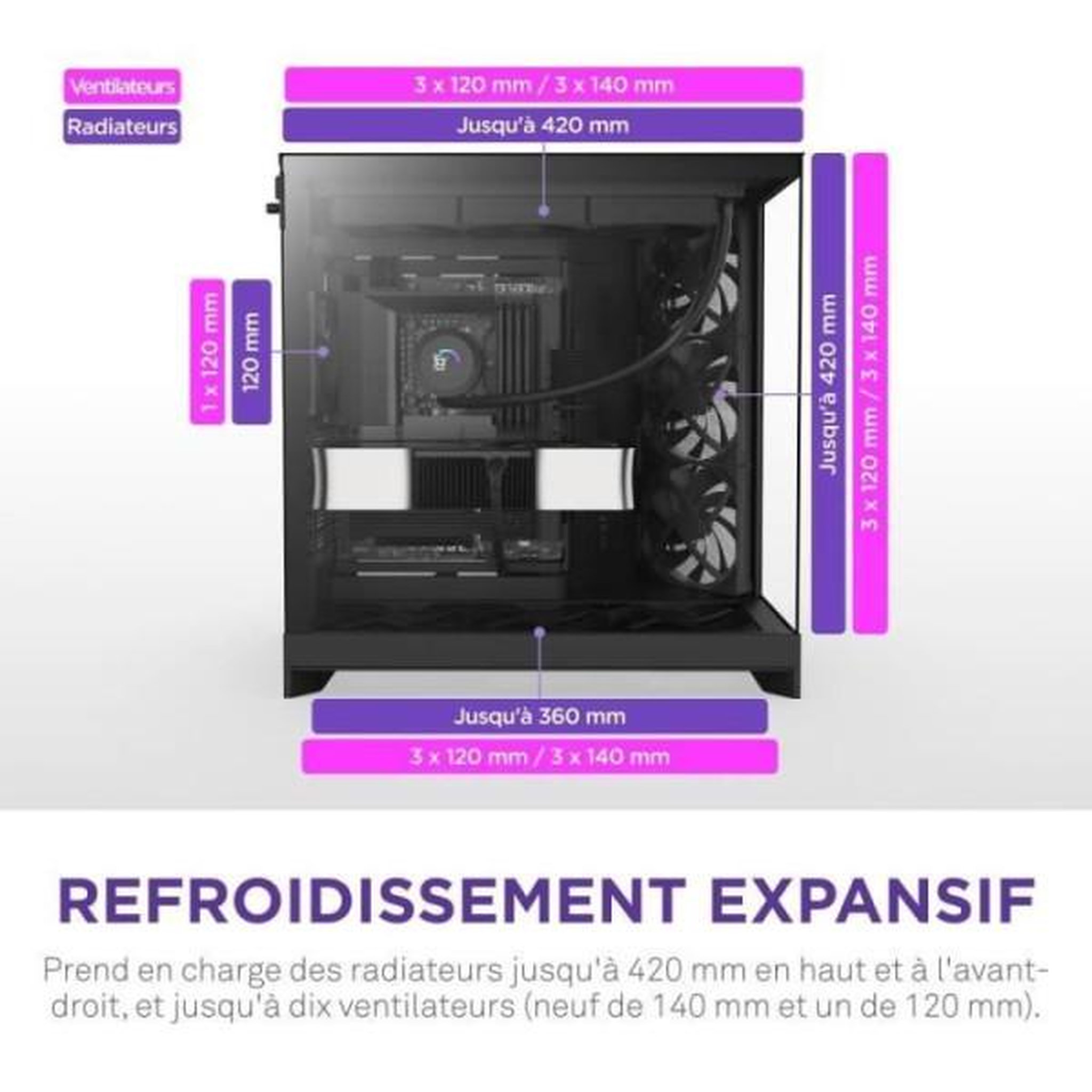 Voir la diapositive 3 : NZXT Boitier moyen-tour double chambre - nzxt - cm-h92fb-01 - h9 flow - noir