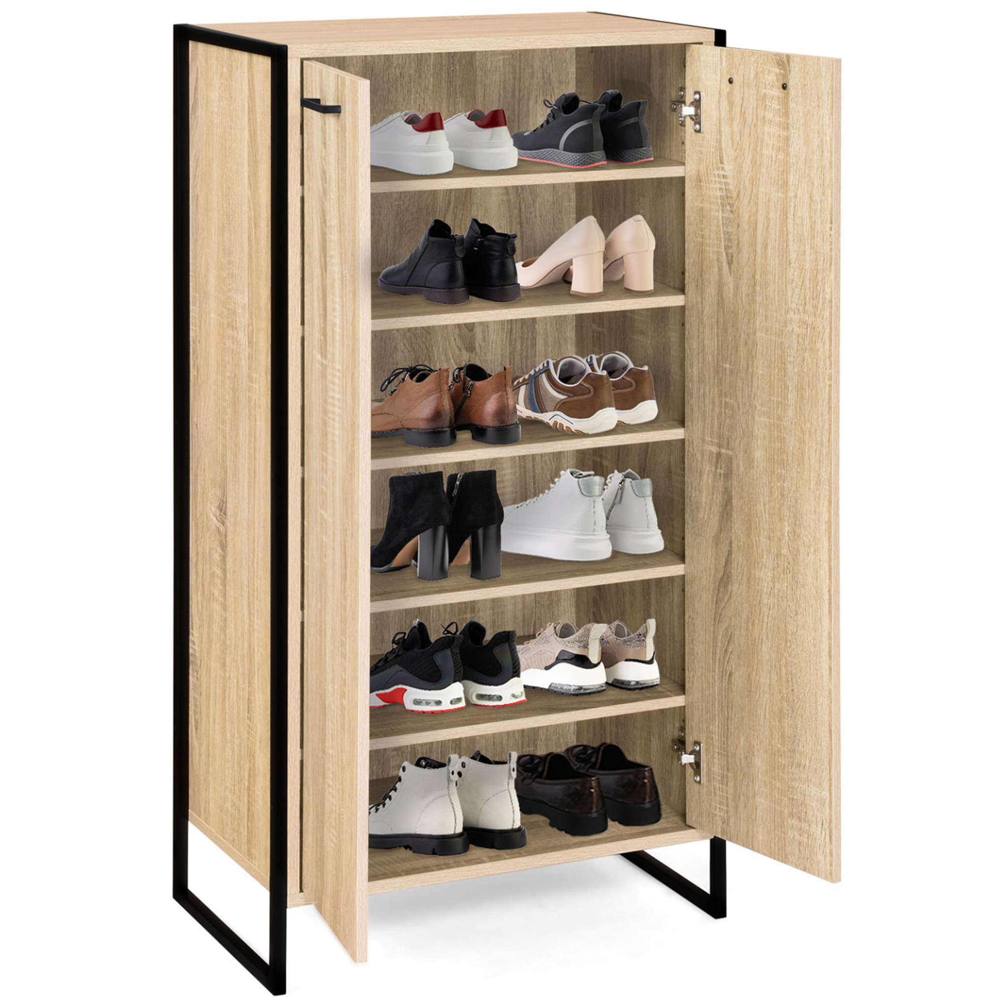 Voir la diapositive 4 : ID MARKET Armoire à chaussures 18 paires luis 2 portes design industriel