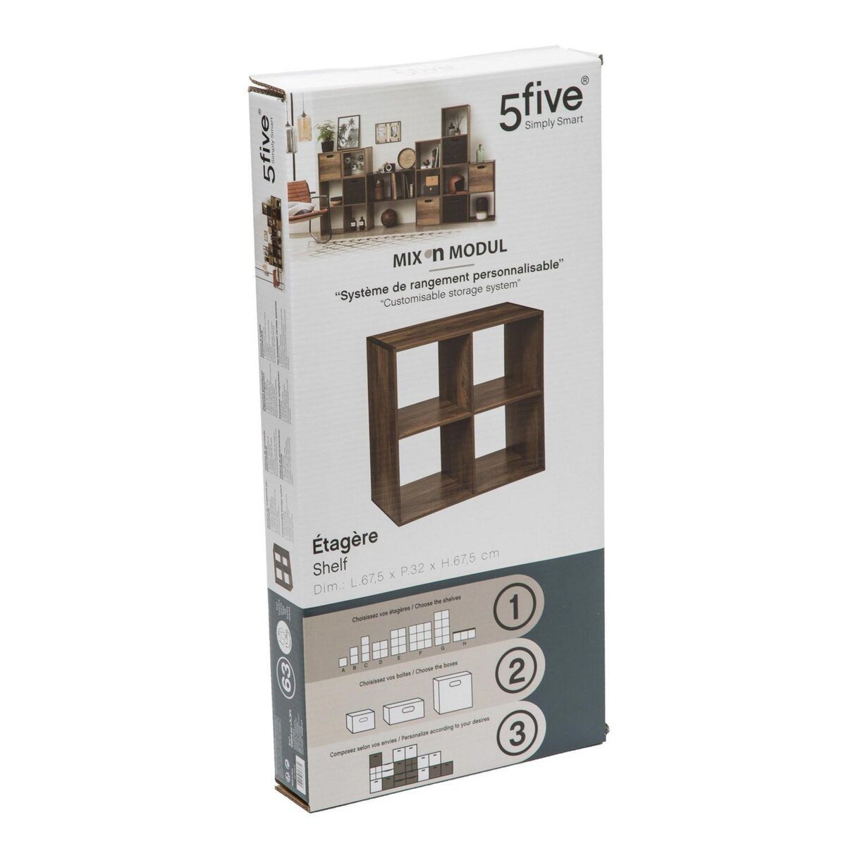 ATMOSPHERA Etagère 4 Cases Mix type Indus - P. 32 cm x H. 67,5 cm - Marron