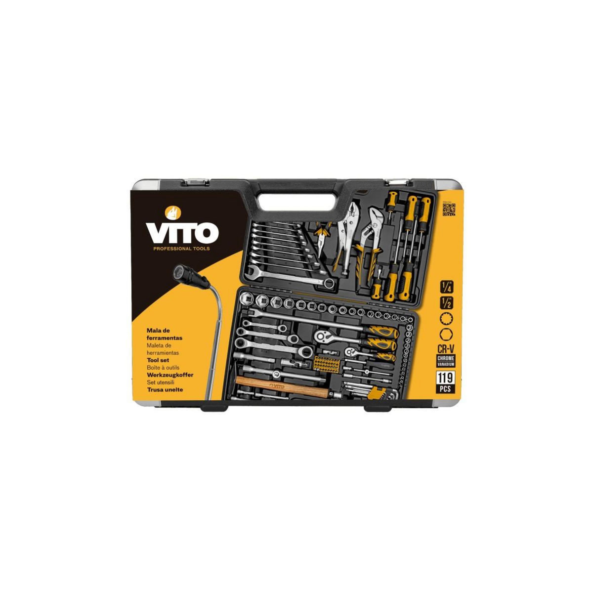VITO Boite à outils 119 pièces Chrome vanadium - Caisse à outils complète douilles clés tournevis Mallette de bricolage VITO